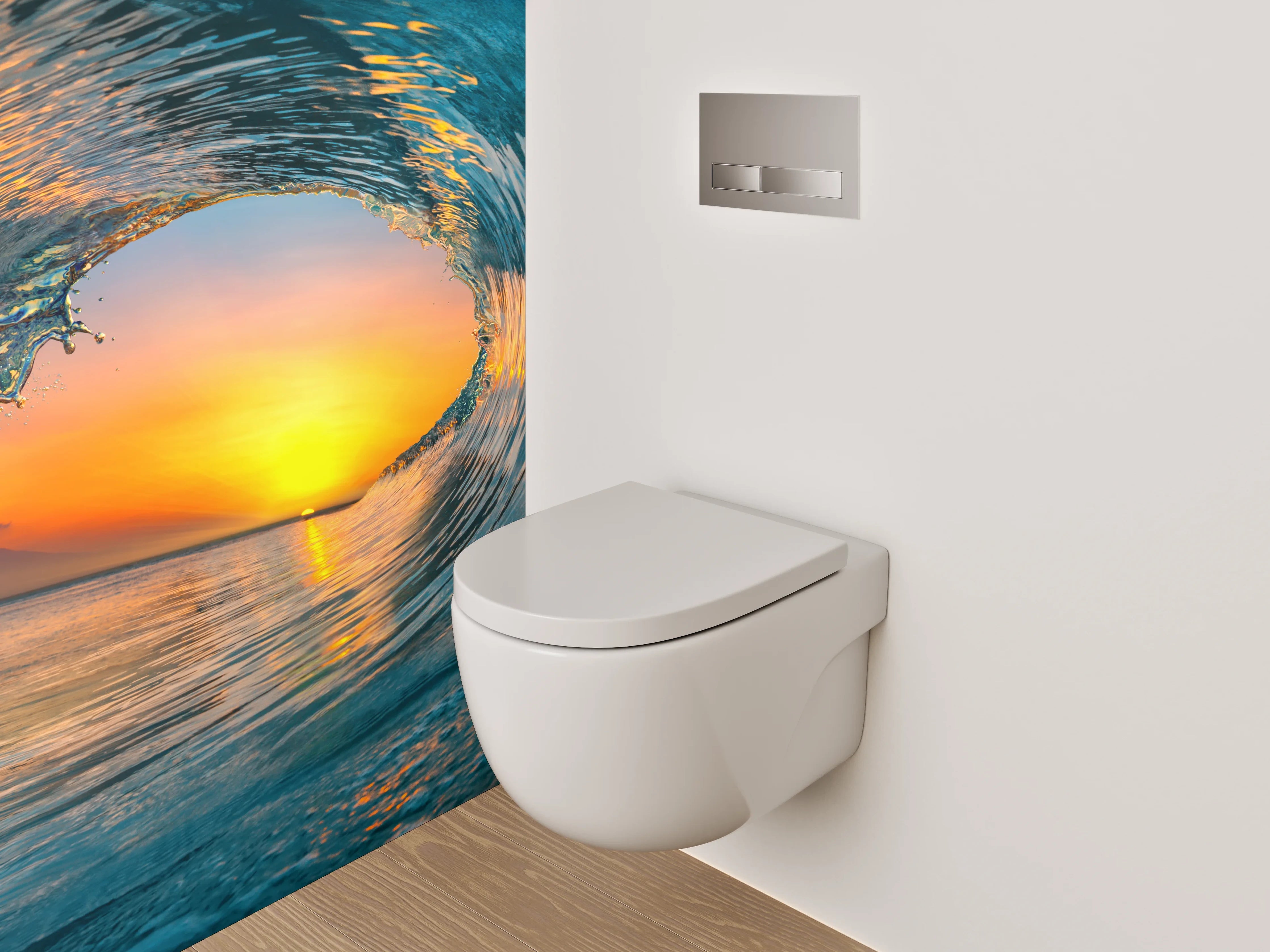 WC-Rückwand - Sonnenuntergangswelle am Meer