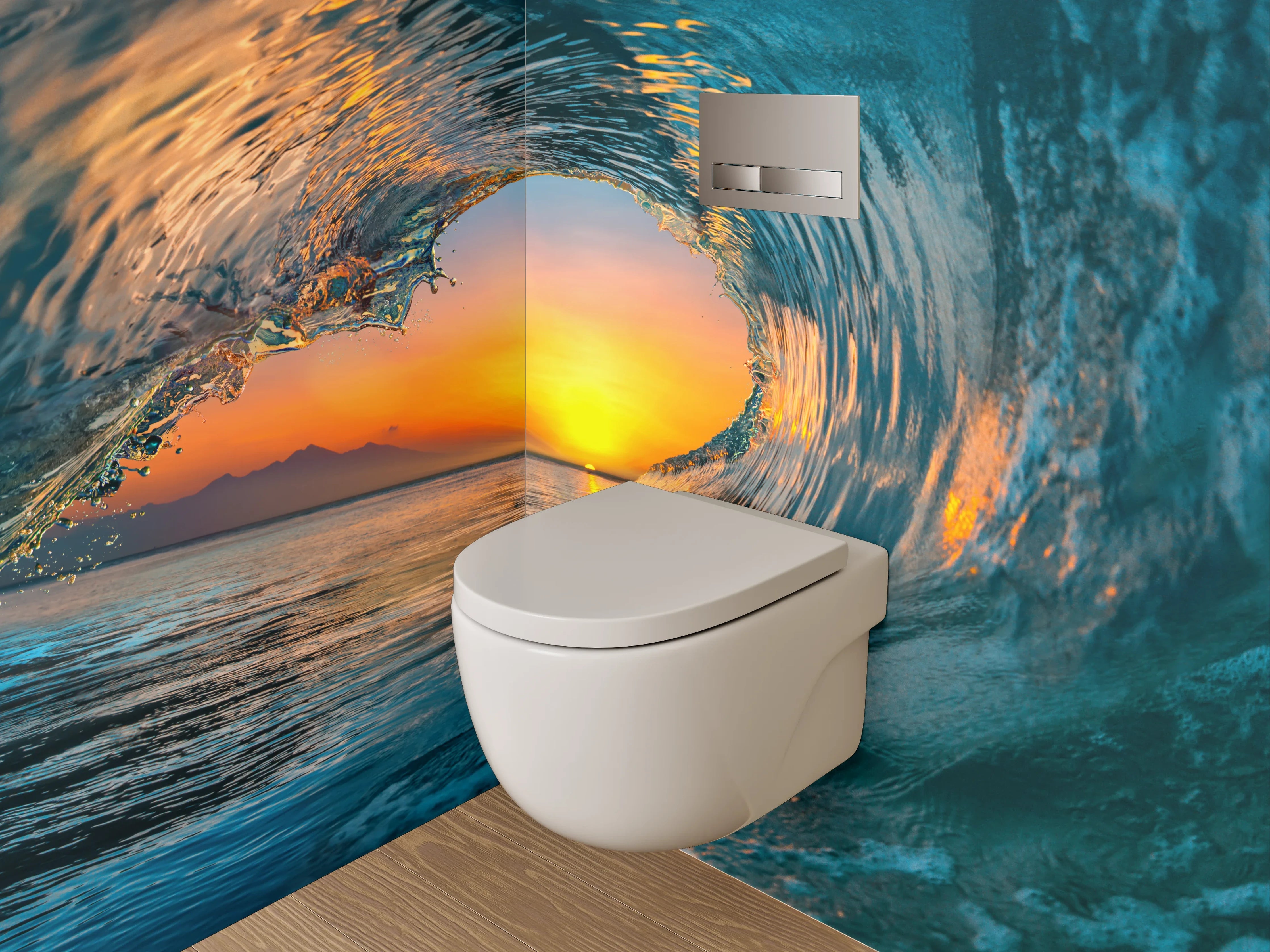 WC-Rückwand - Sonnenuntergangswelle am Meer