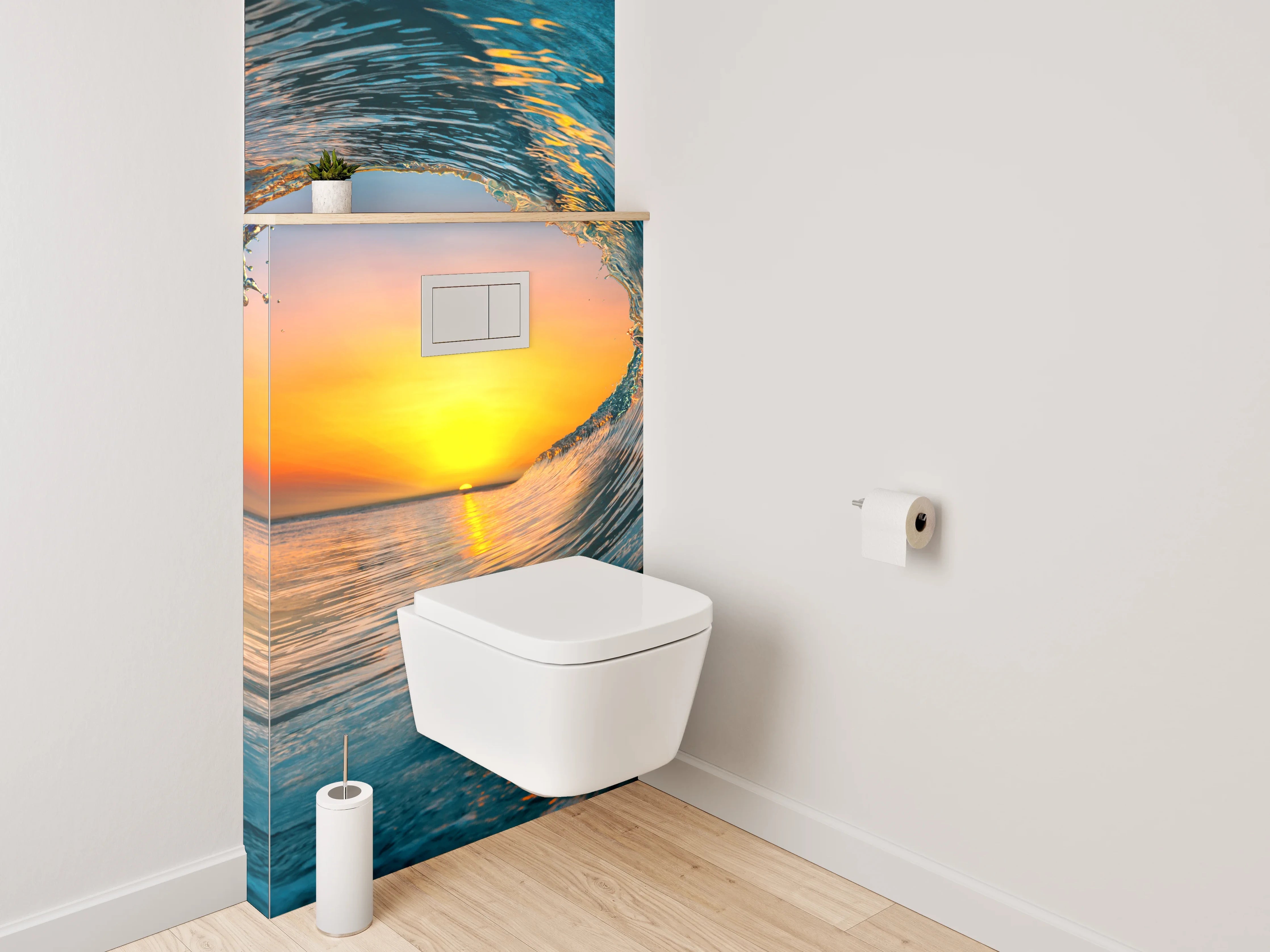 WC-Rückwand - Sonnenuntergangswelle am Meer
