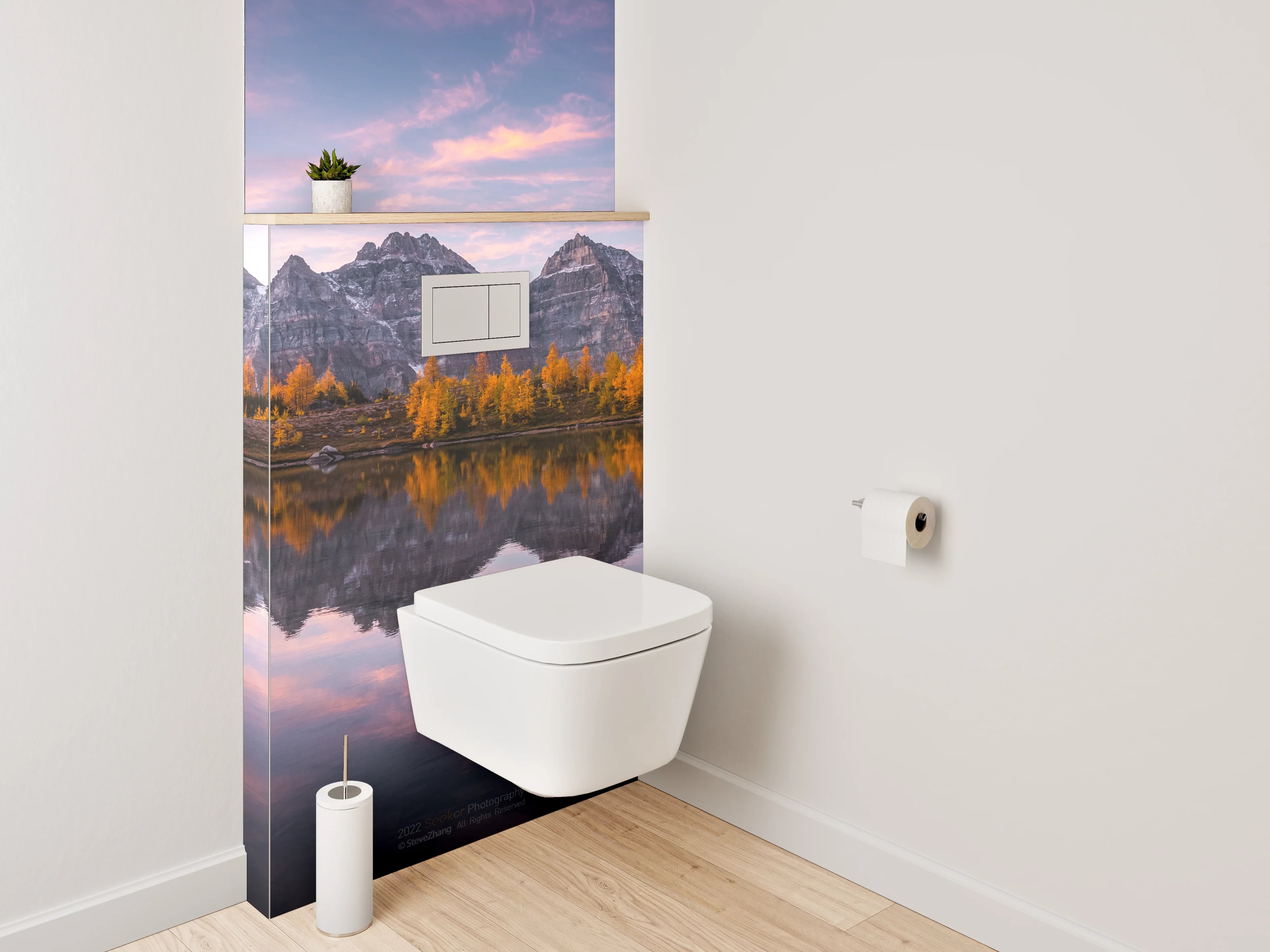 WC-Rückwand - Spiegelung am Gebirgssee Sonnenuntergang