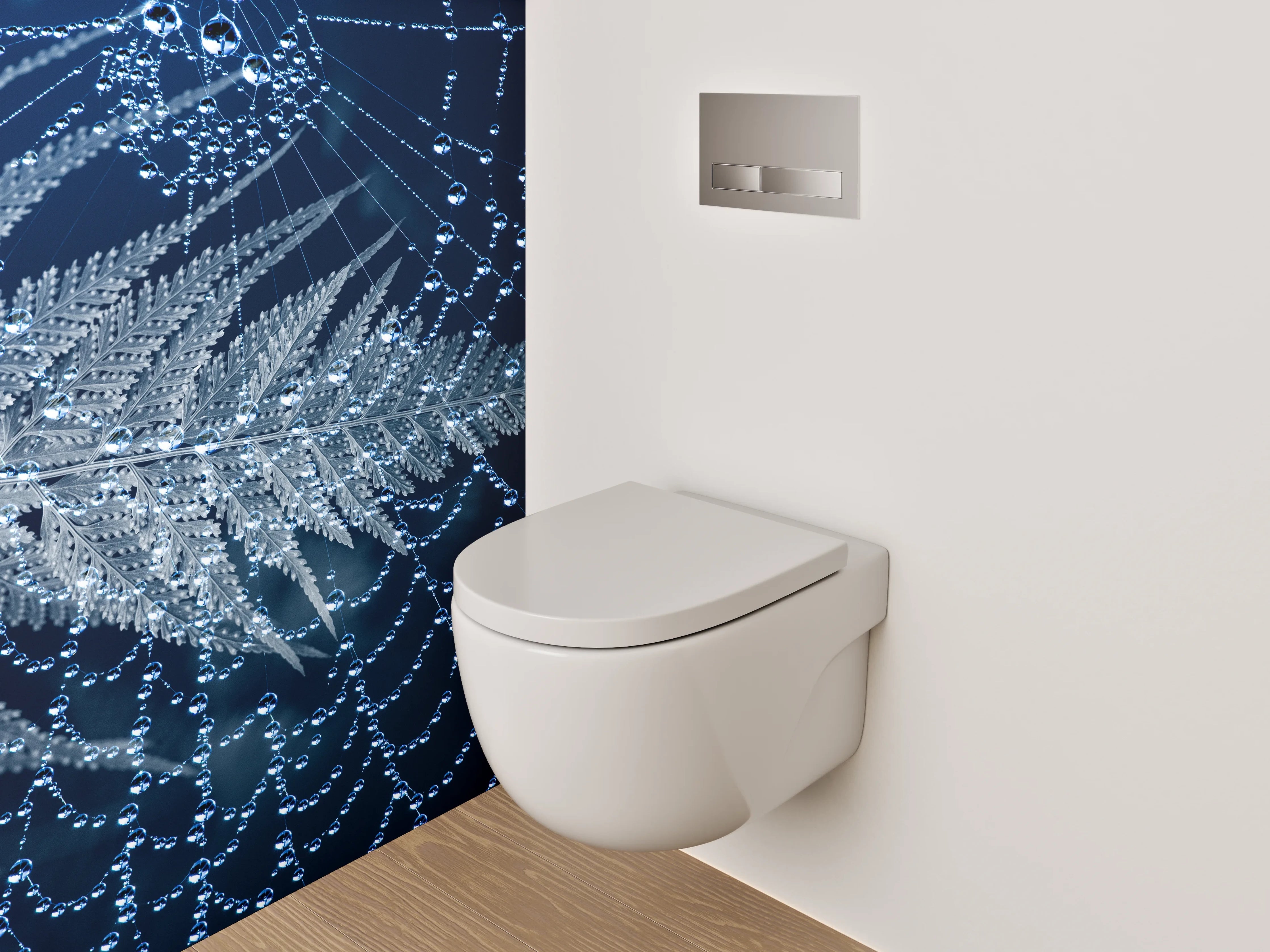 WC-Rückwand - Spinnennetz mit Tautropfen und Farn