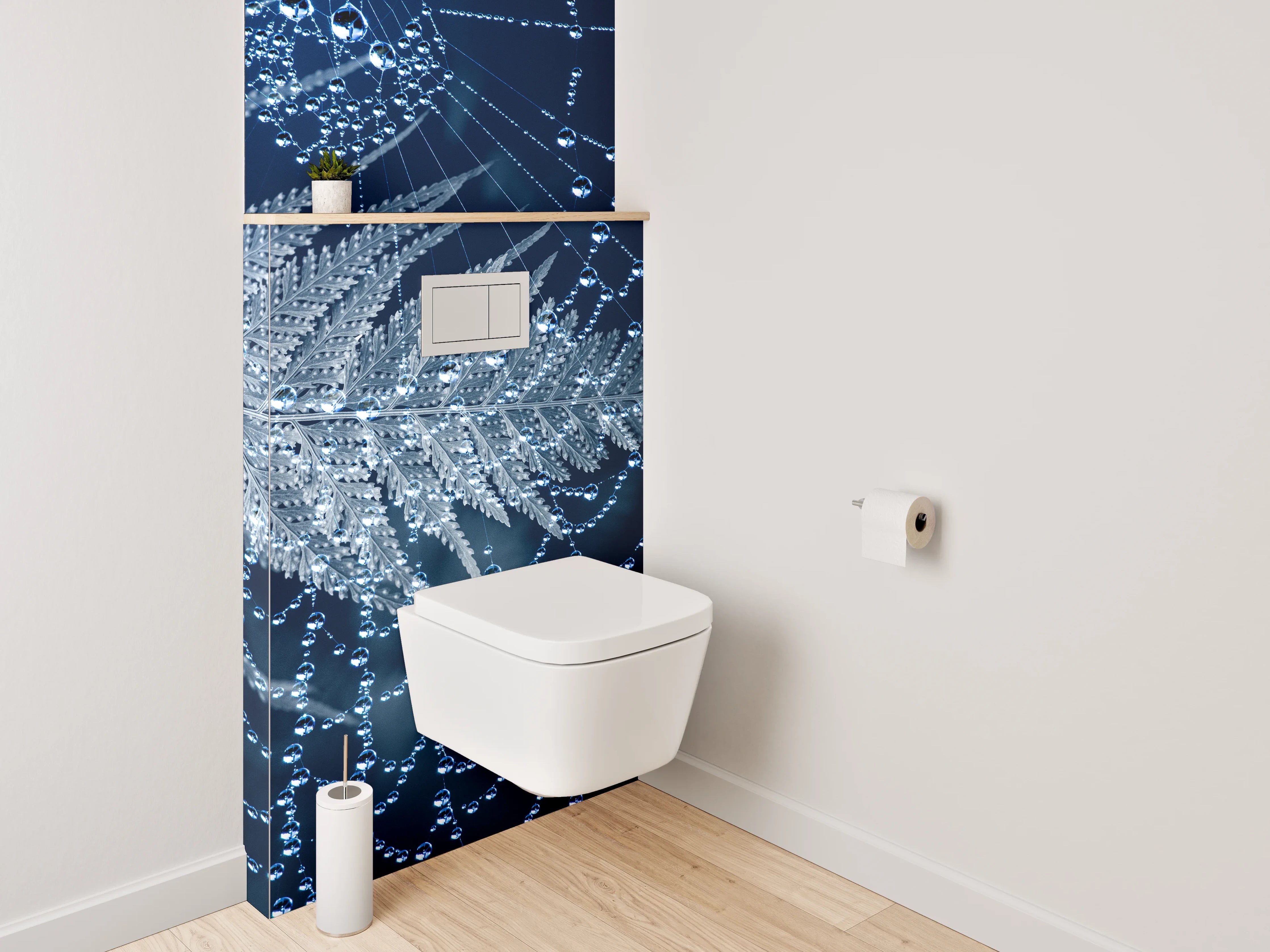 WC-Rückwand - Spinnennetz mit Tautropfen und Farn