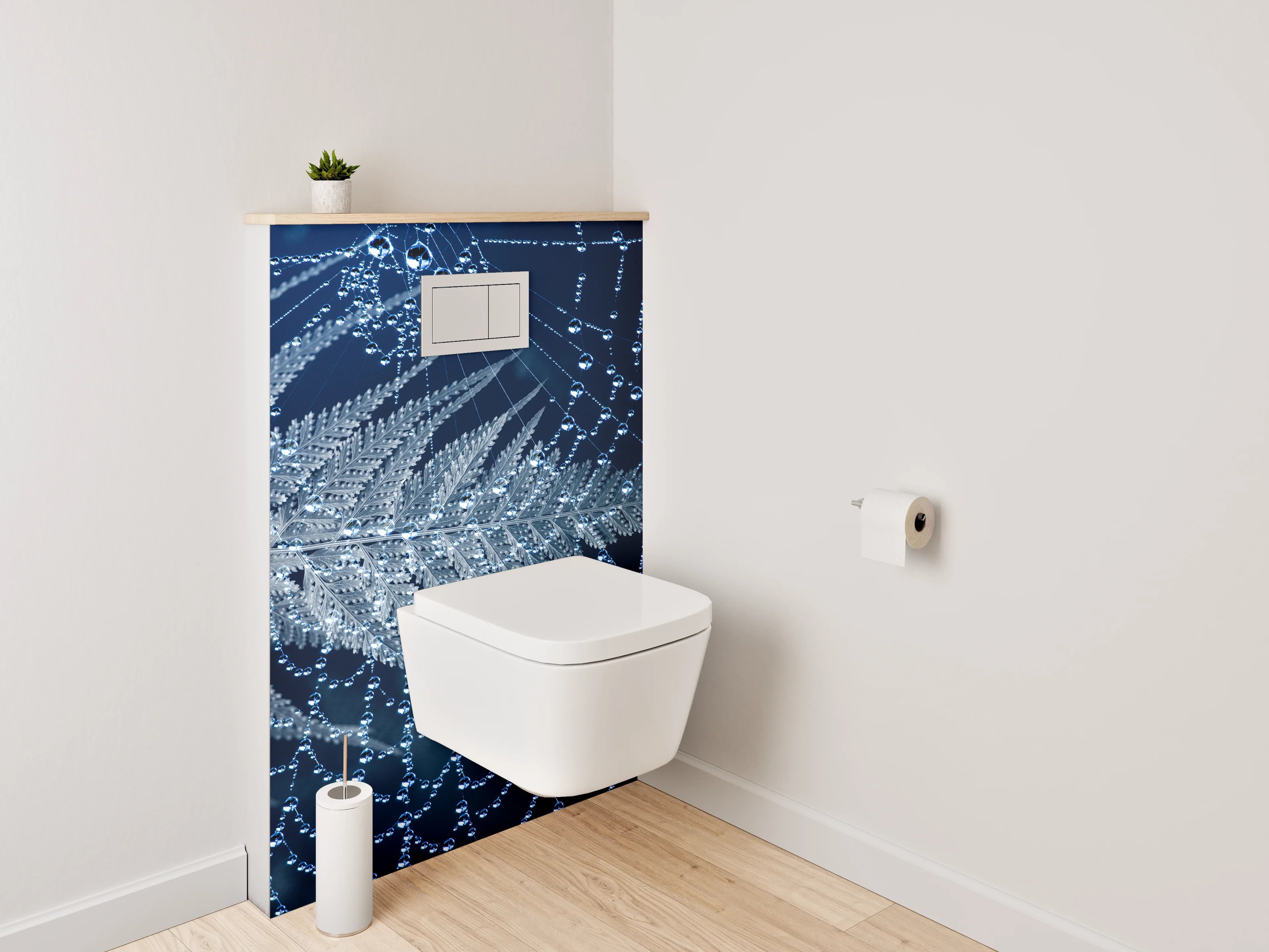 WC-Rückwand - Spinnennetz mit Tautropfen und Farn