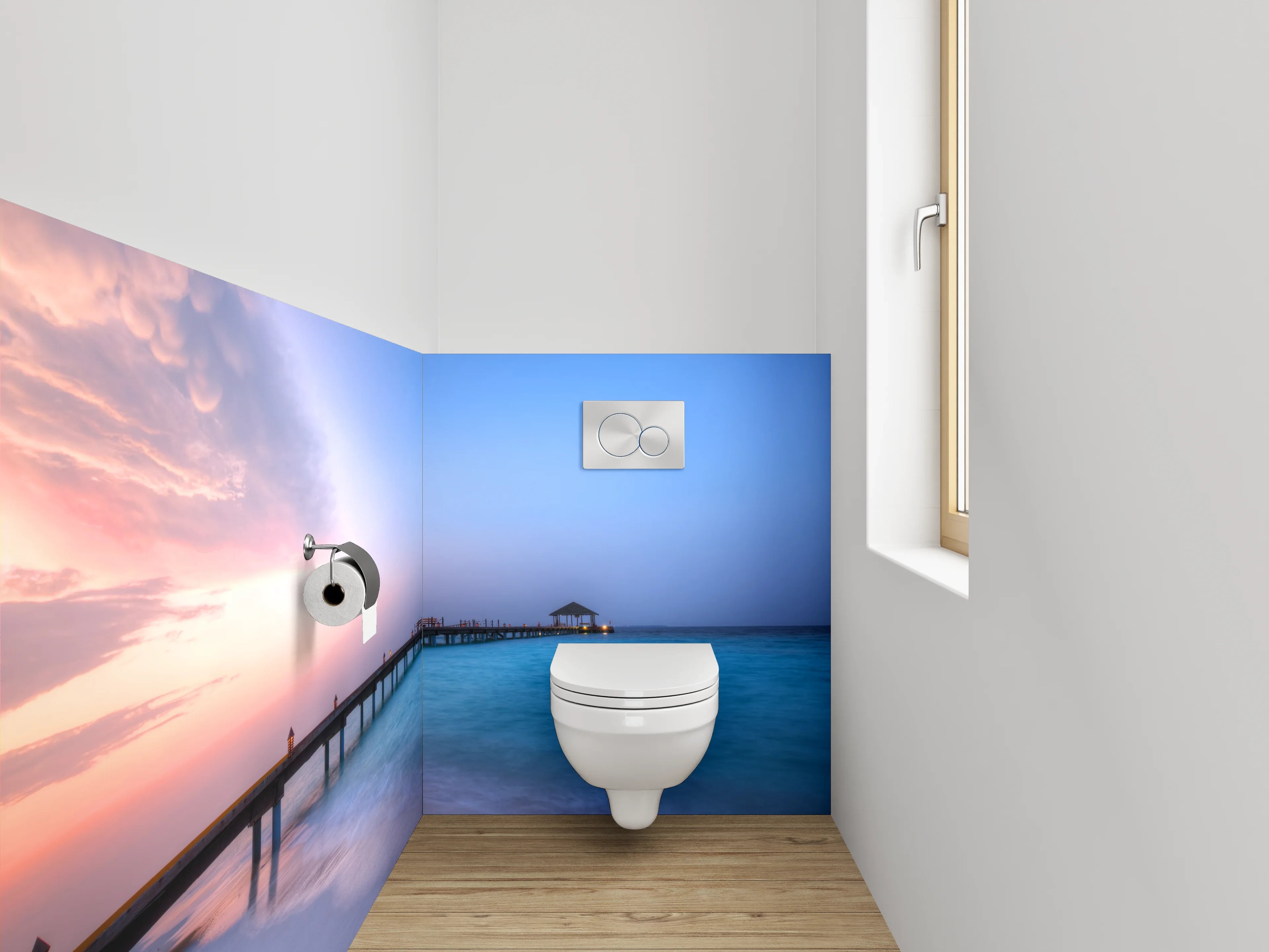 WC-Rückwand - Steg am Meer bei Sonnenuntergang