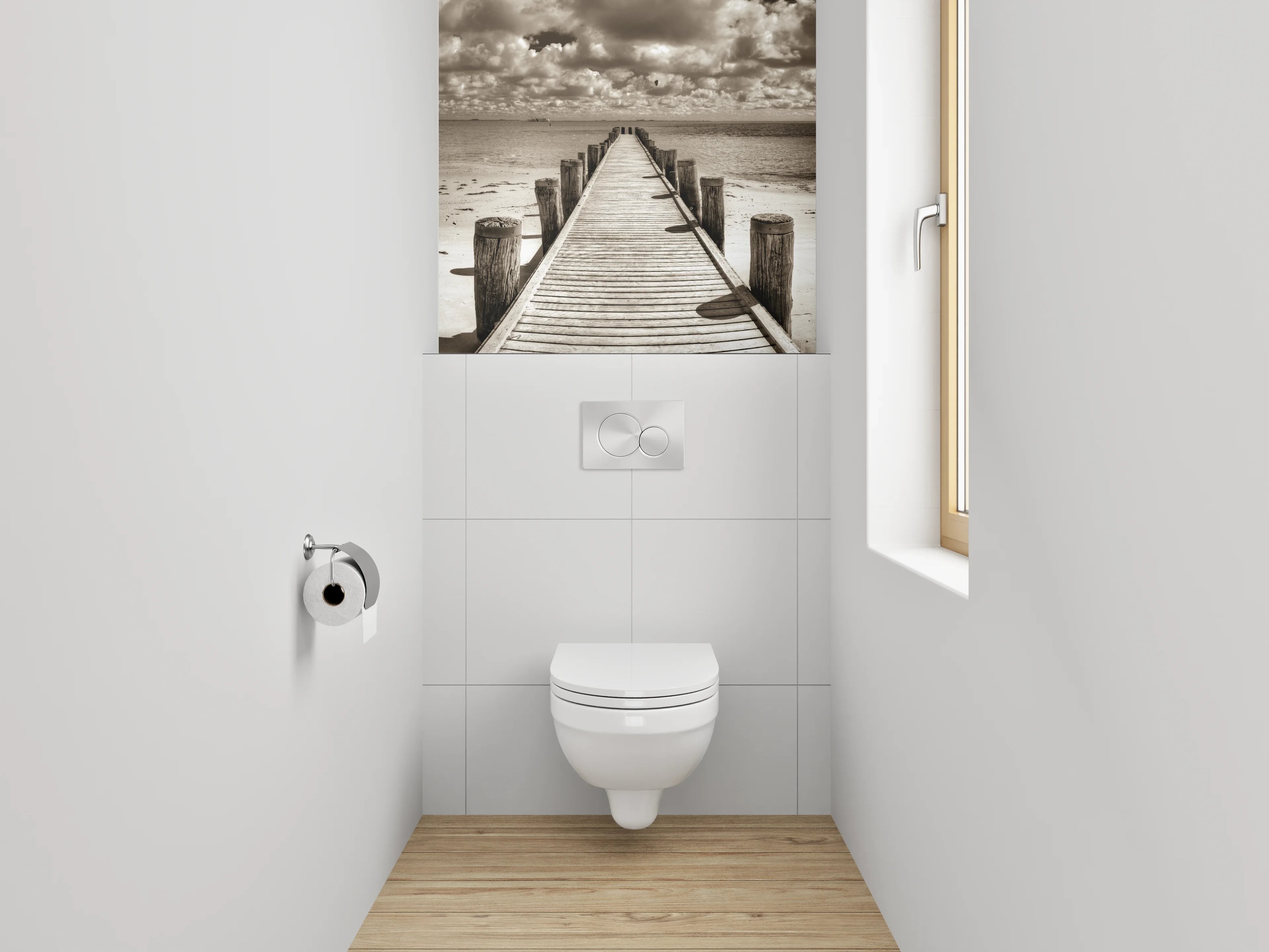 WC-Rückwand - Steg am sepiafarbenen Strand