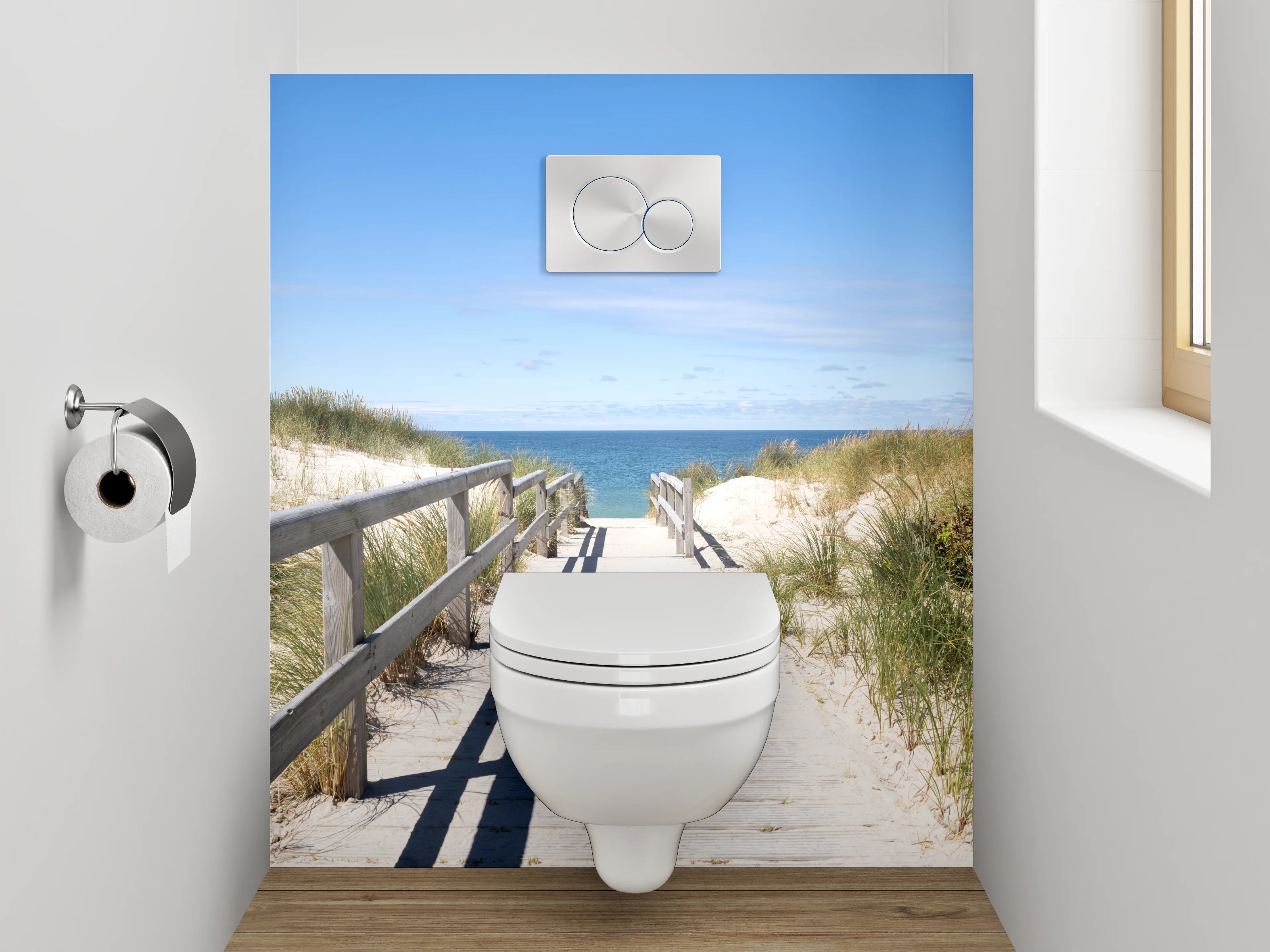 WC-Rückwand - Steg zum Strand unter blauem Himmel