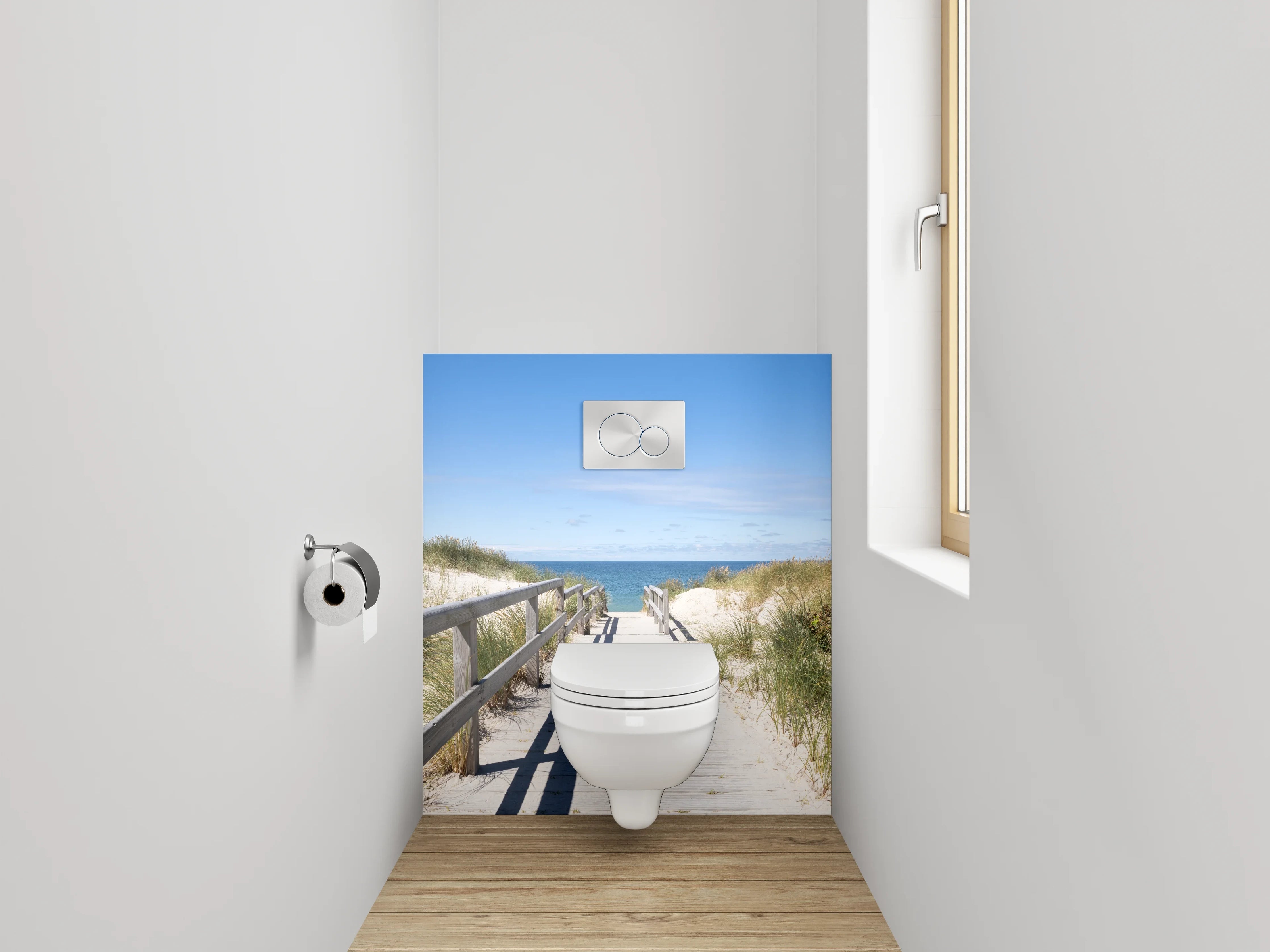 WC-Rückwand - Steg zum Strand unter blauem Himmel