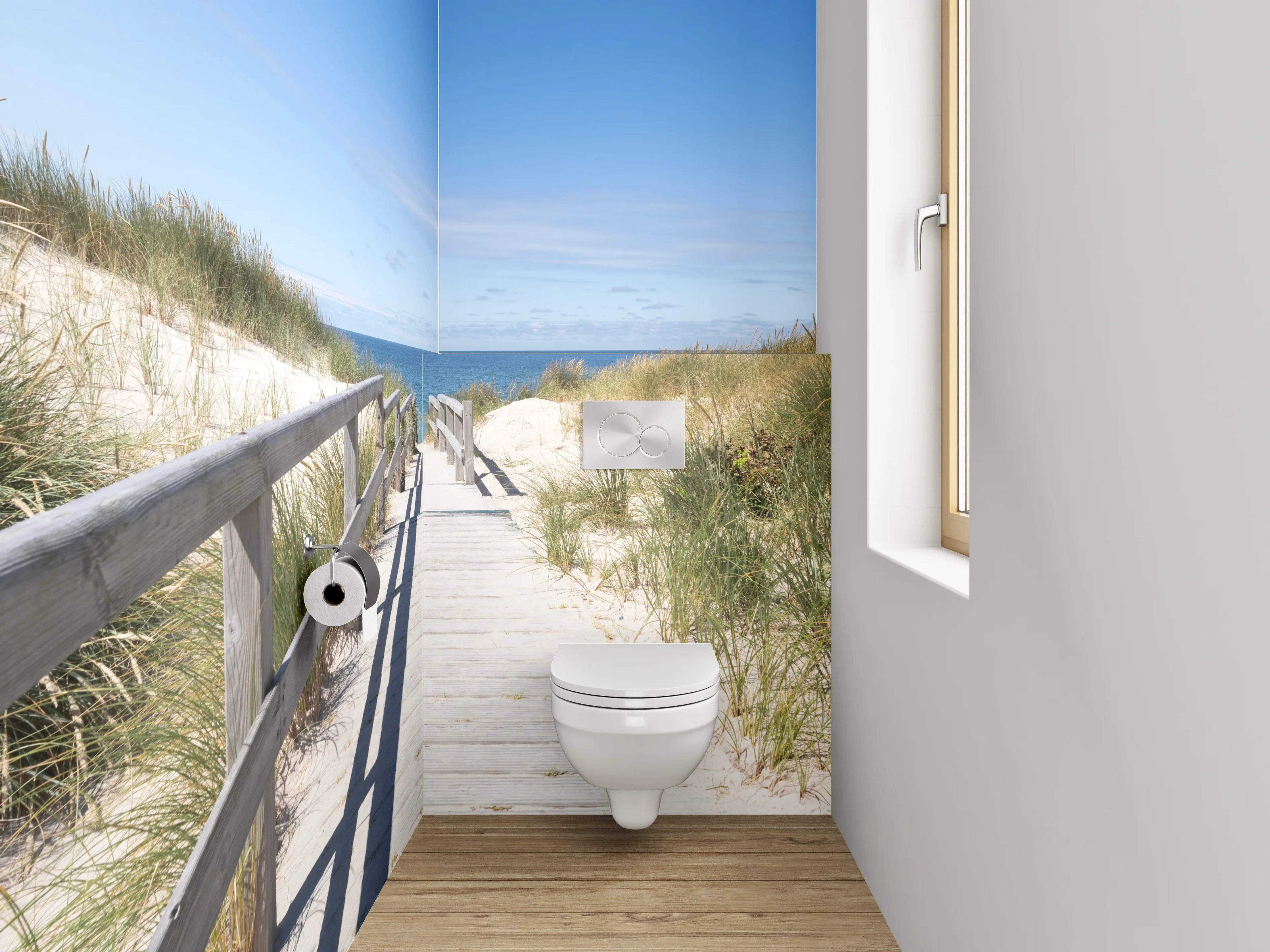 WC-Rückwand - Steg zum Strand unter blauem Himmel