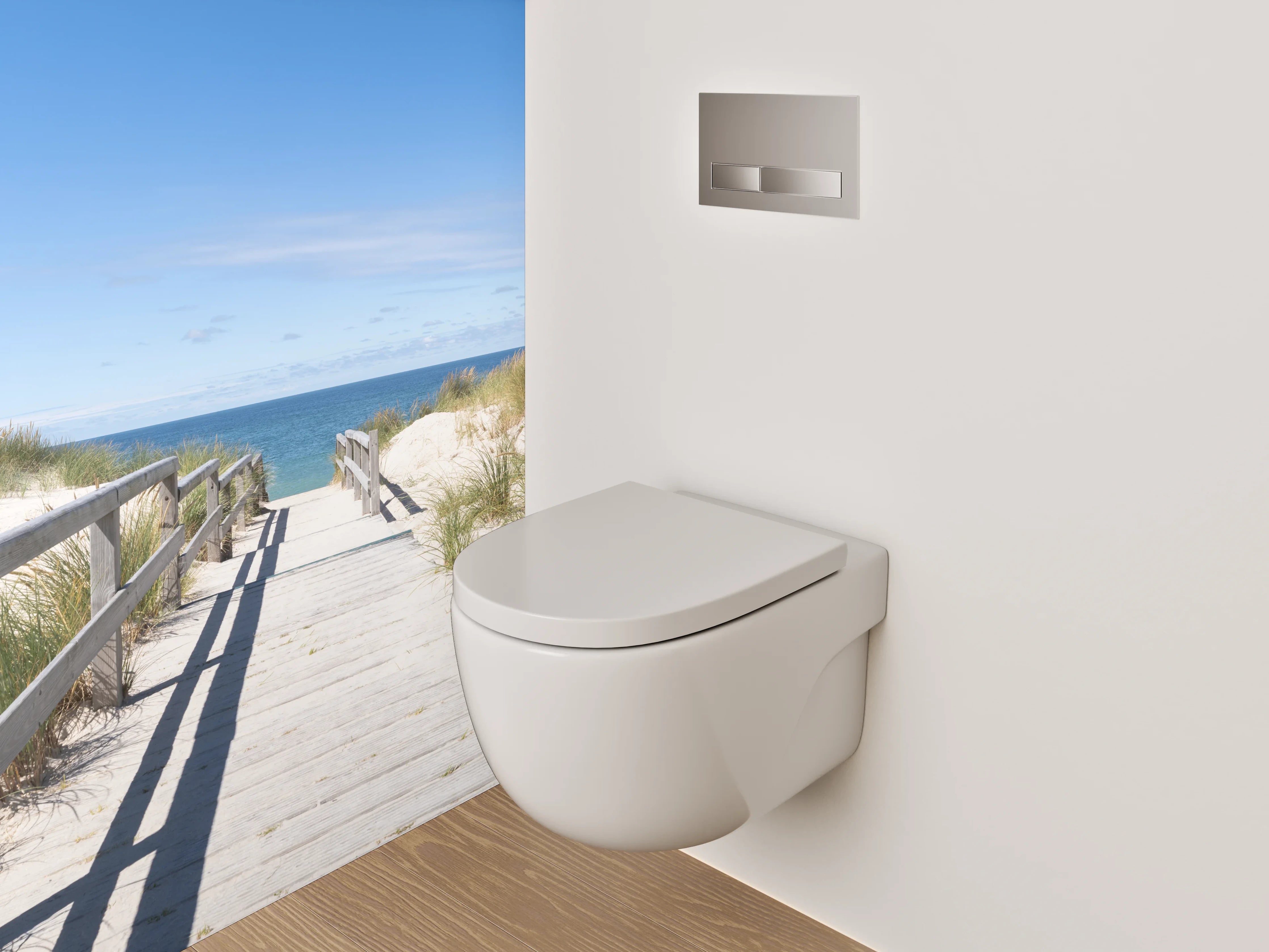 WC-Rückwand - Steg zum Strand unter blauem Himmel