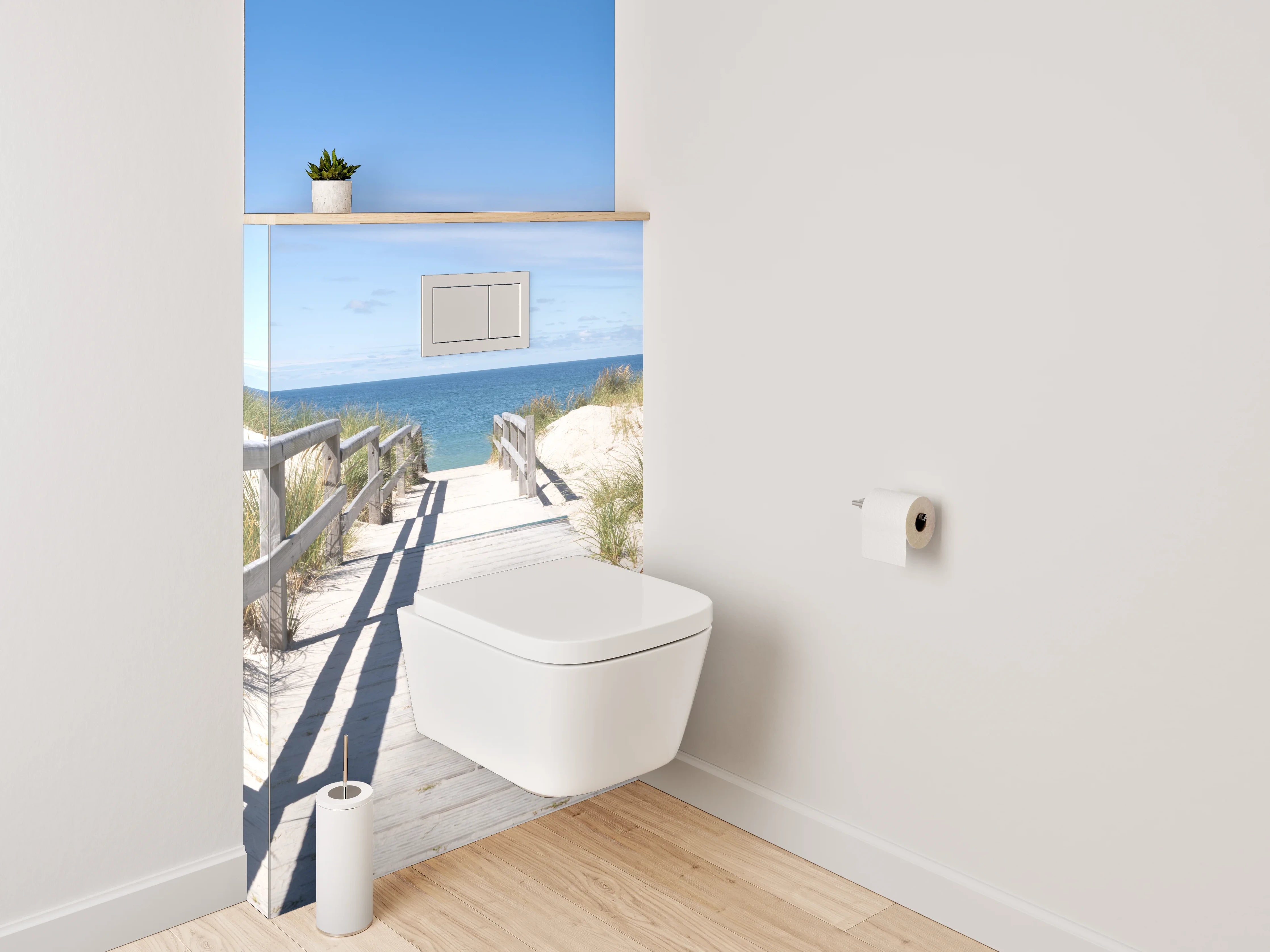 WC-Rückwand - Steg zum Strand unter blauem Himmel
