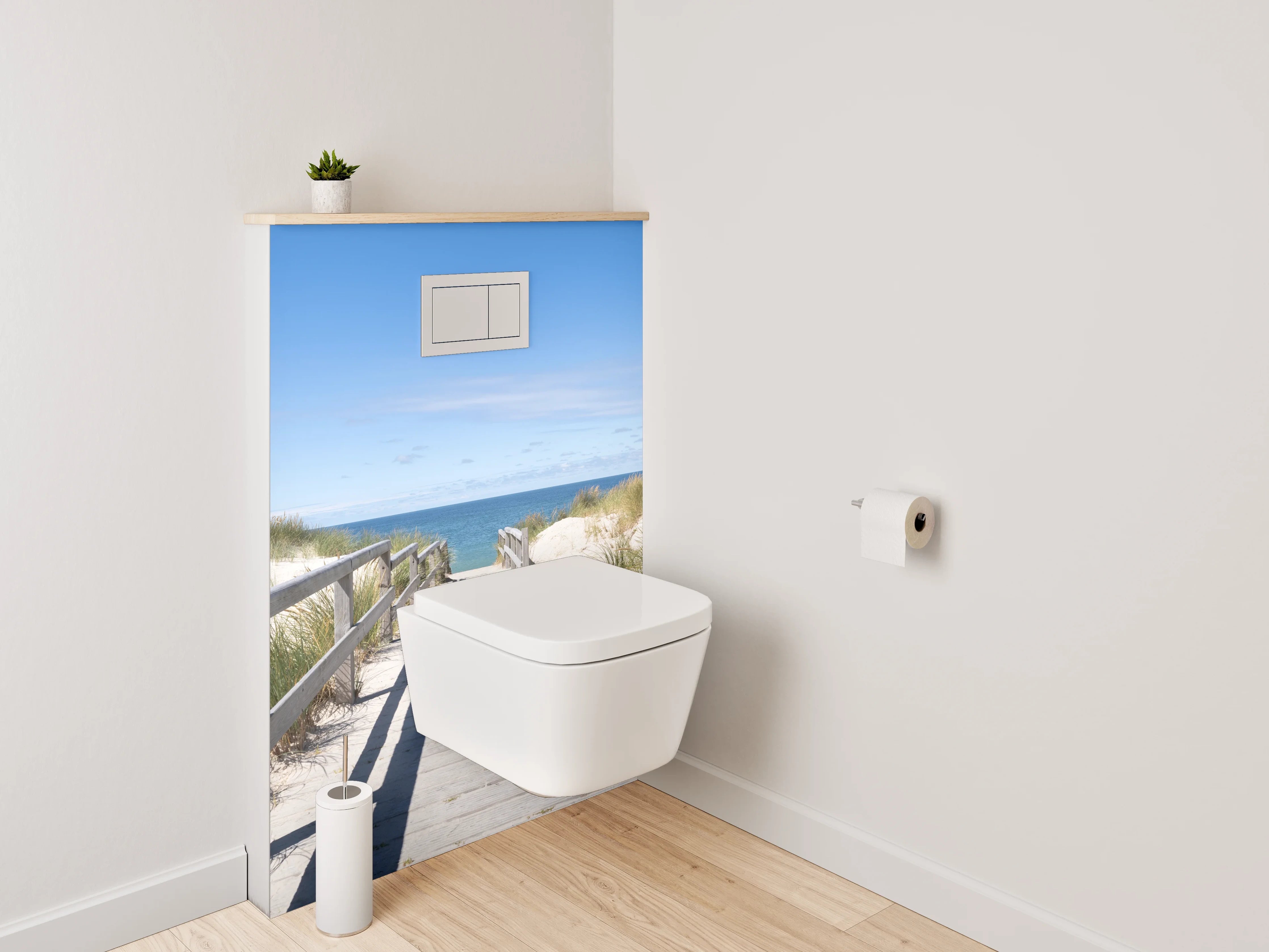 WC-Rückwand - Steg zum Strand unter blauem Himmel
