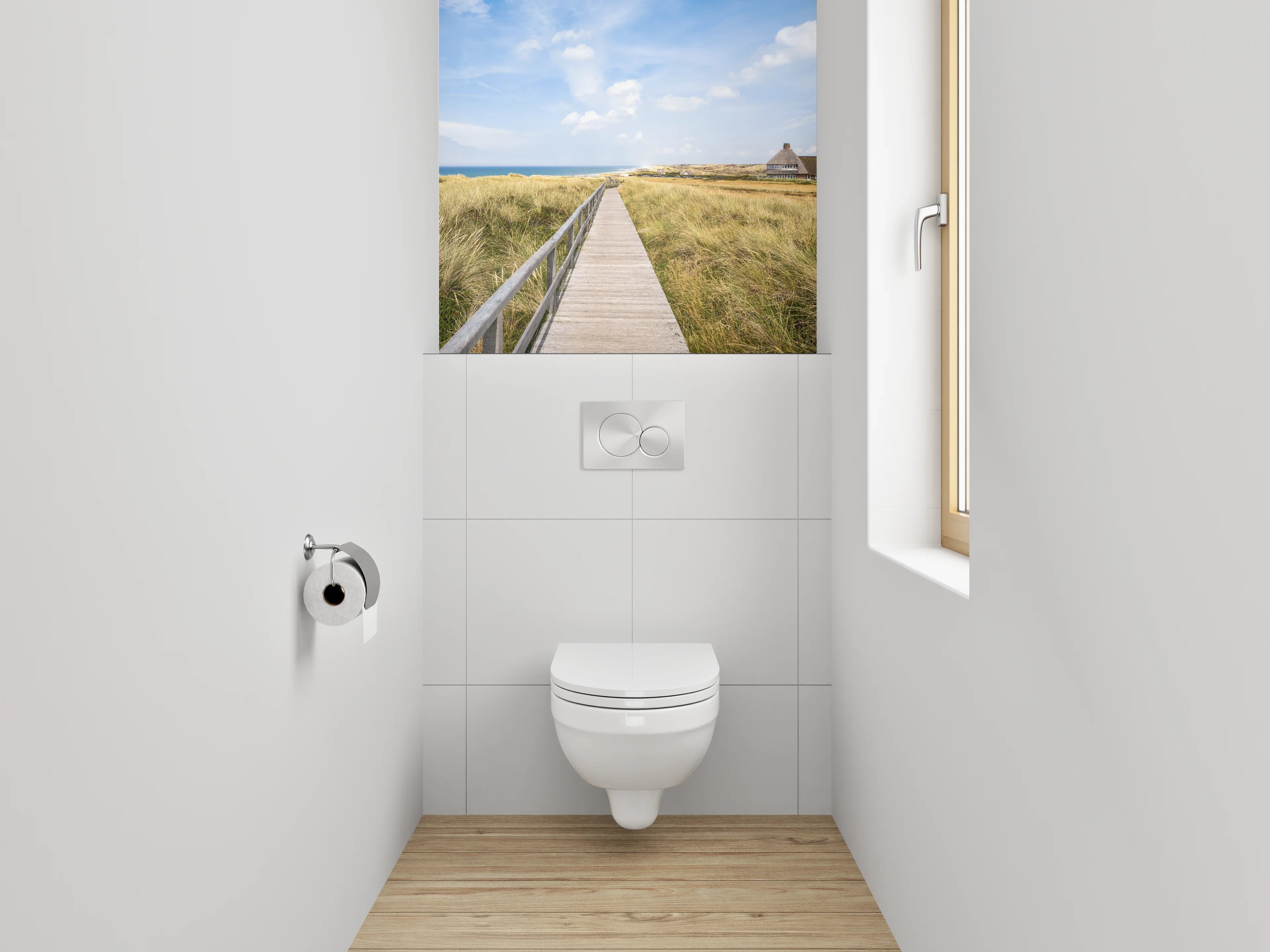 WC-Rückwand - Steg zur Nordsee-Landschaft