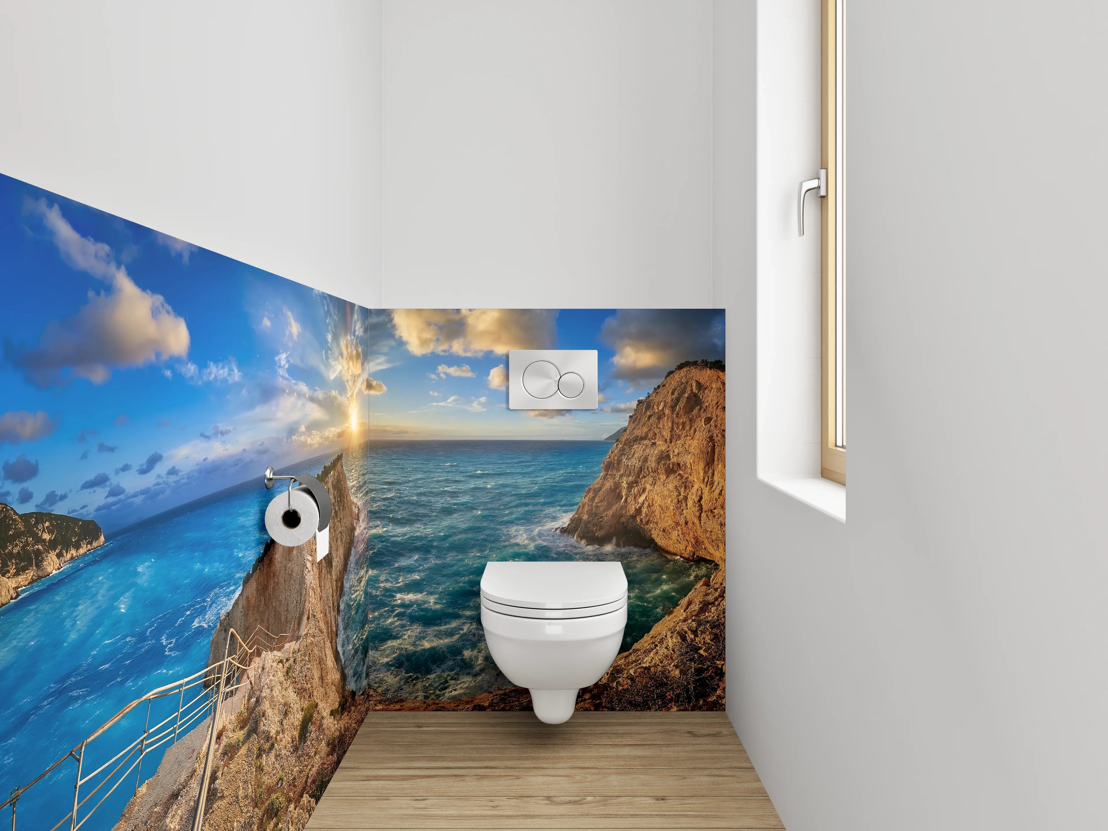 WC-Rückwand - Steile Klippen am türkisblauen Meer