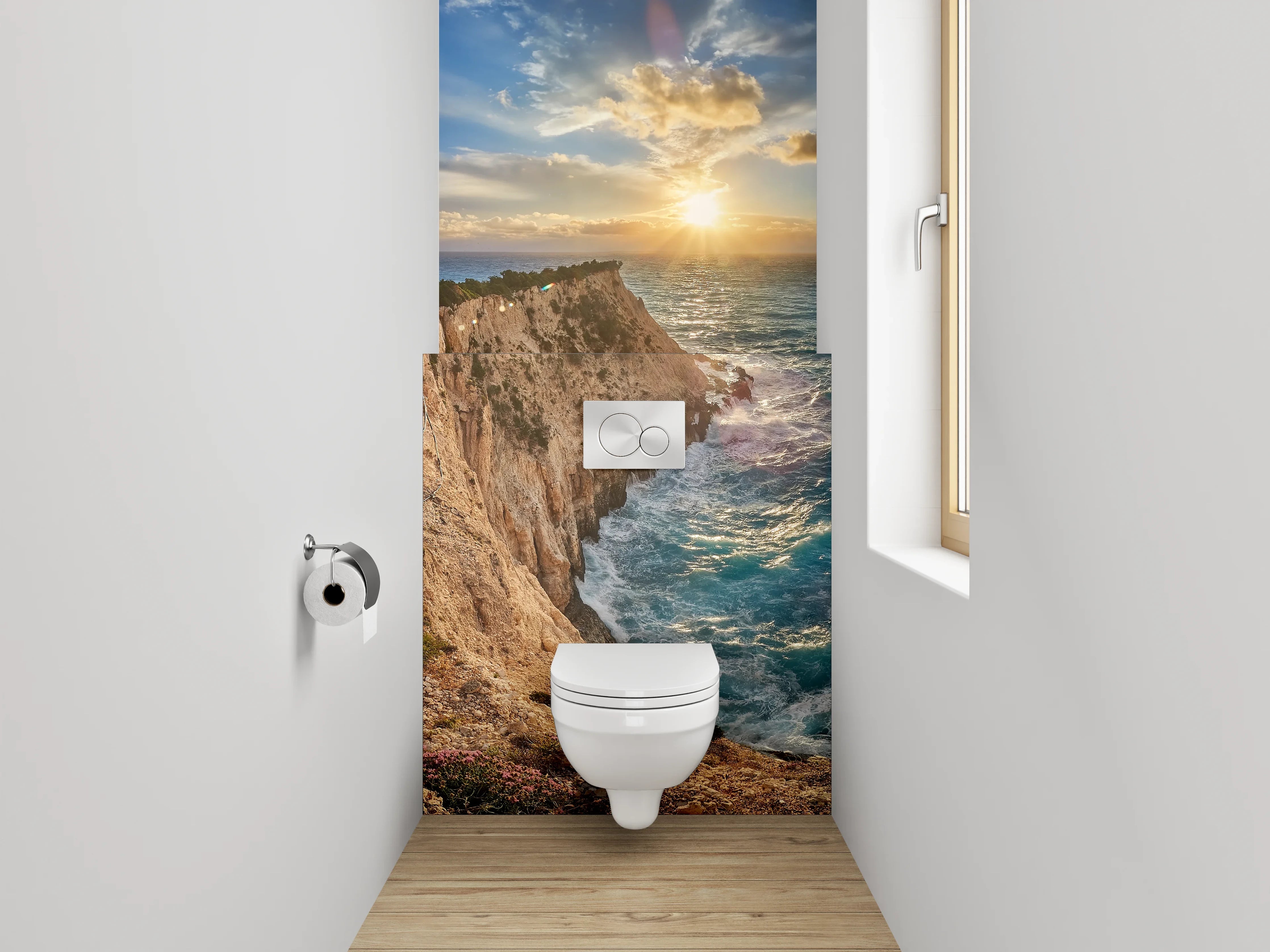 WC-Rückwand - Steile Klippen am türkisblauen Meer