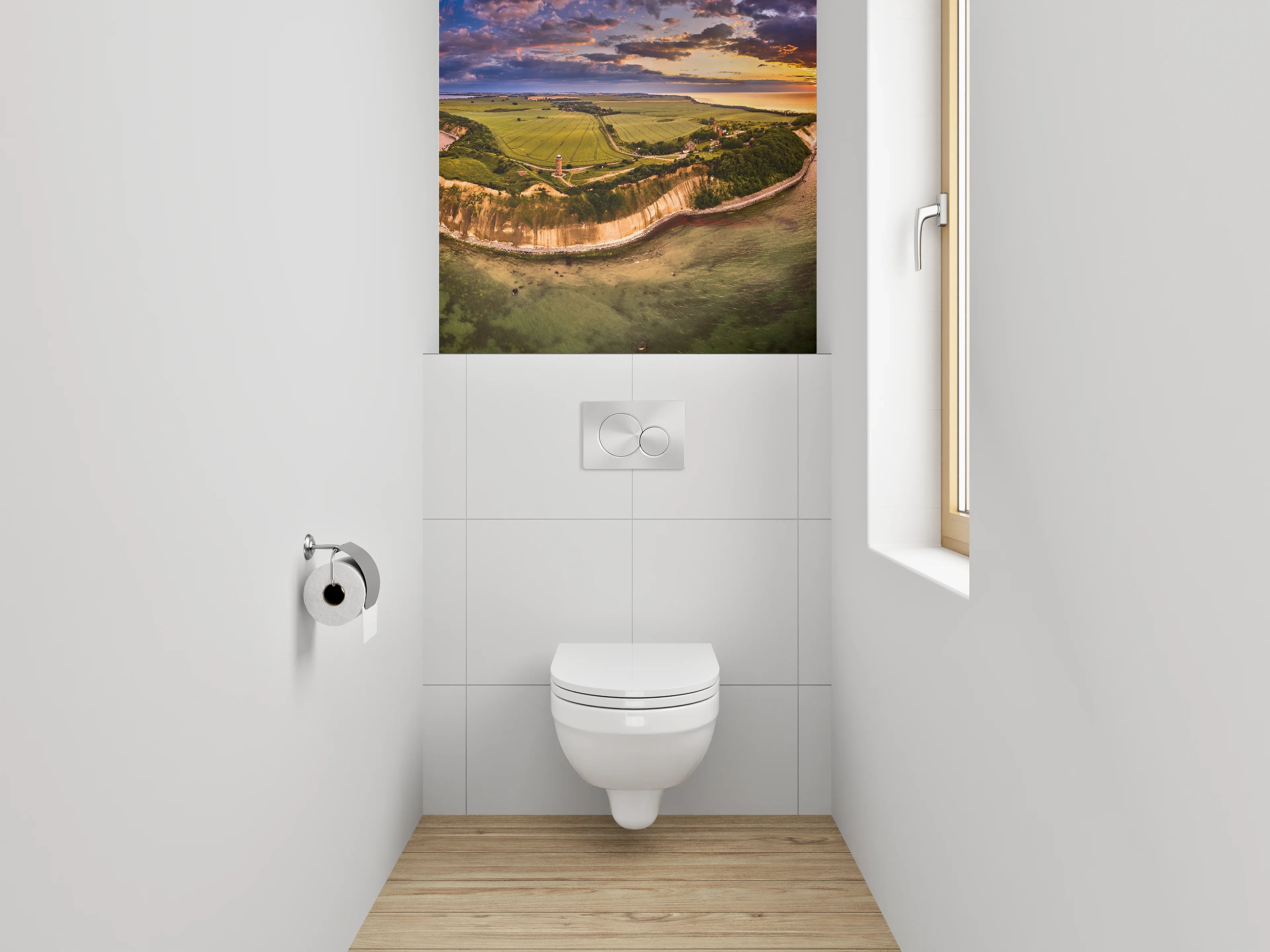 WC-Rückwand - Steilküste Insel Sonnenuntergang Panorama