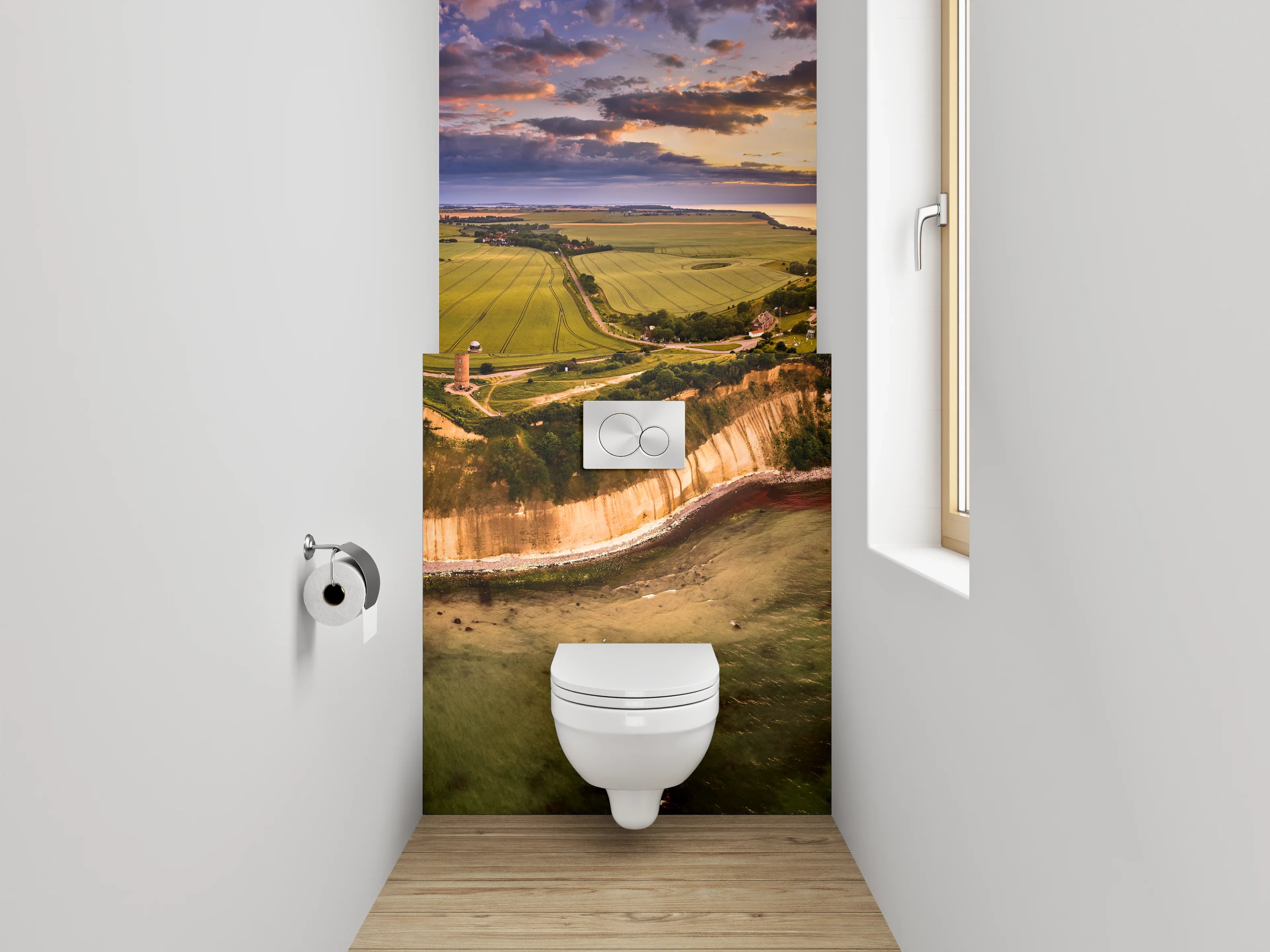 WC-Rückwand - Steilküste Insel Sonnenuntergang Panorama