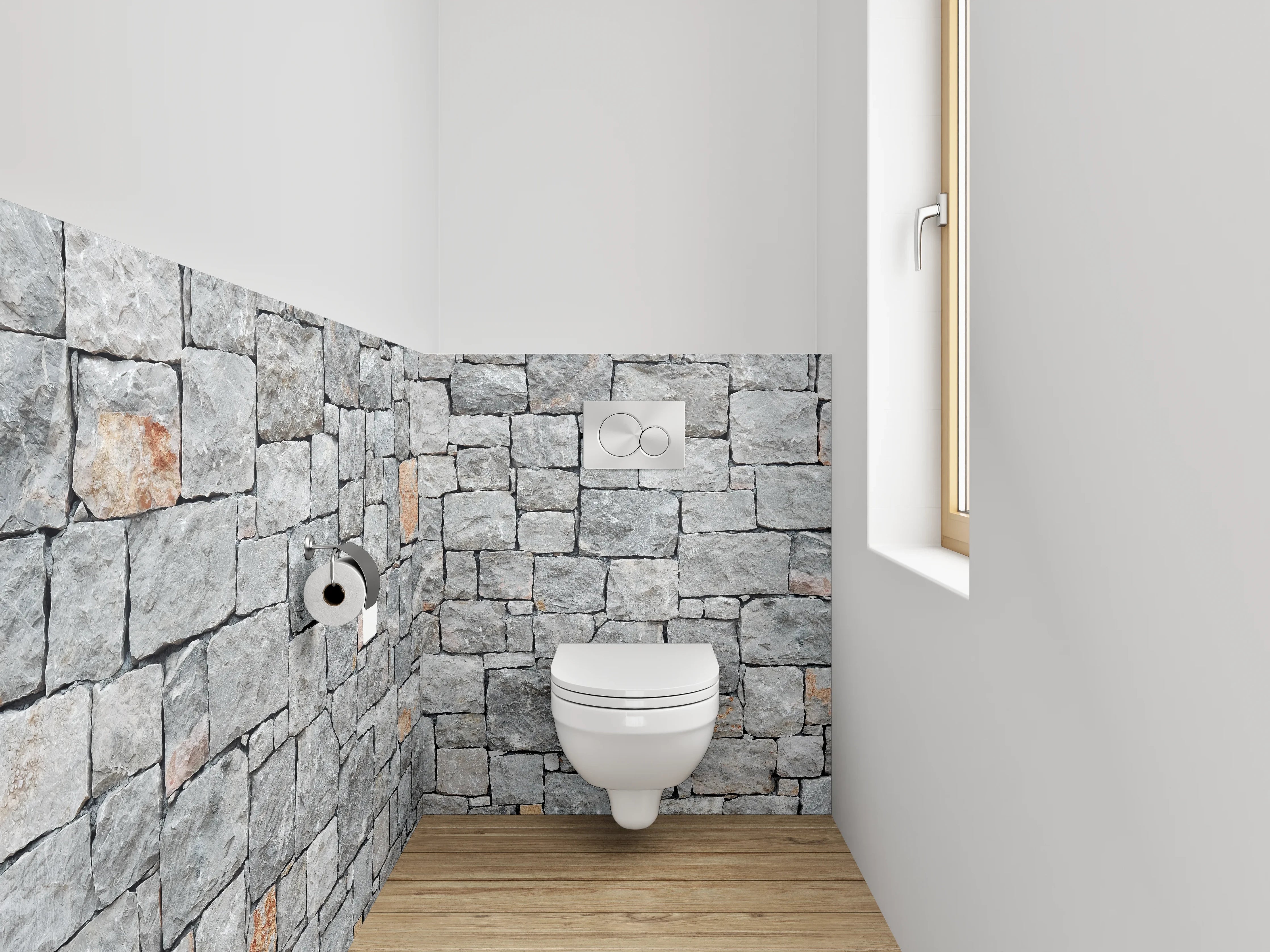 WC-Rückwand - Steinmauer Grau Wanddekor