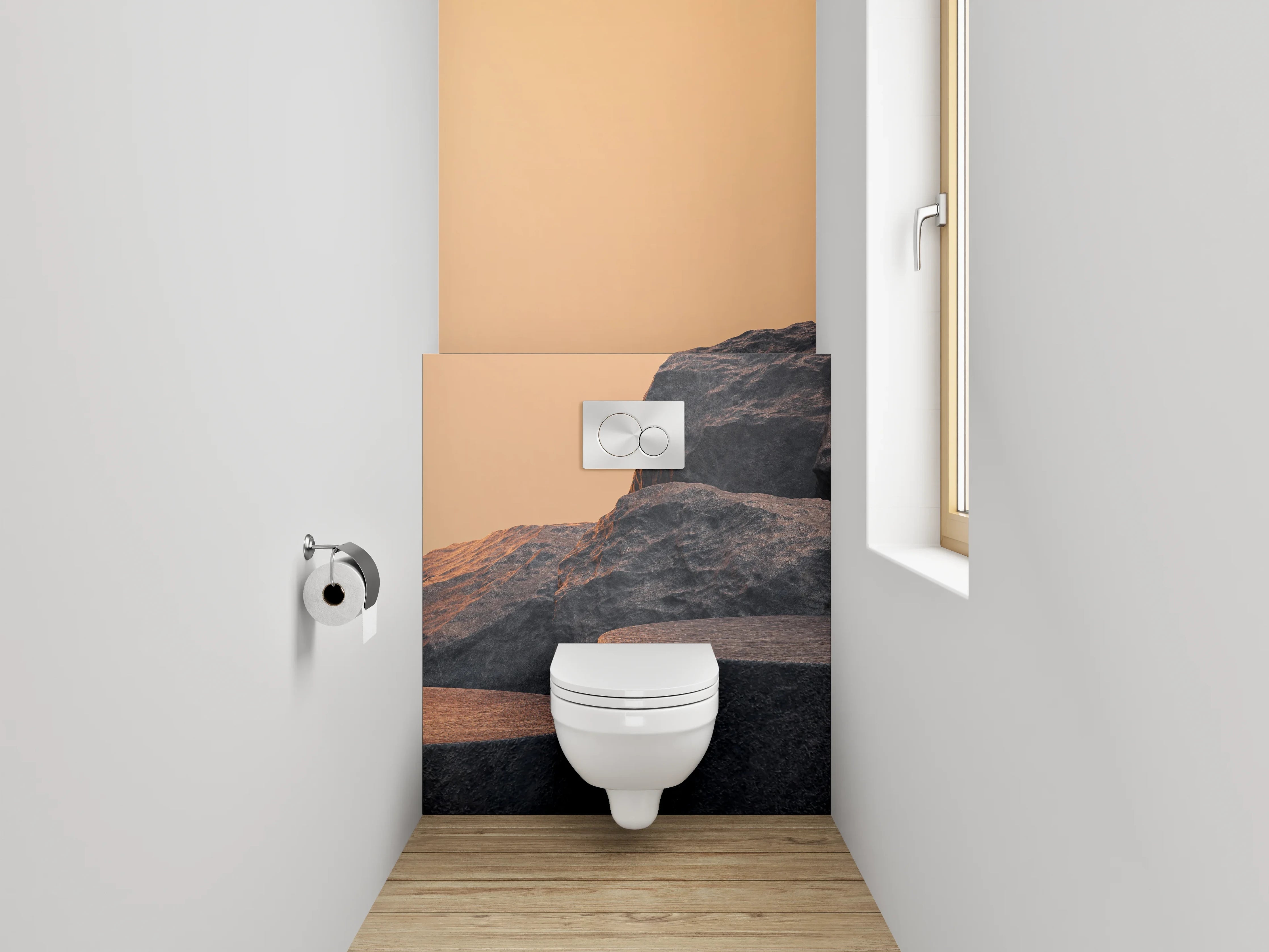 WC-Rückwand - Steinoptik Felsformation Sonnenuntergang