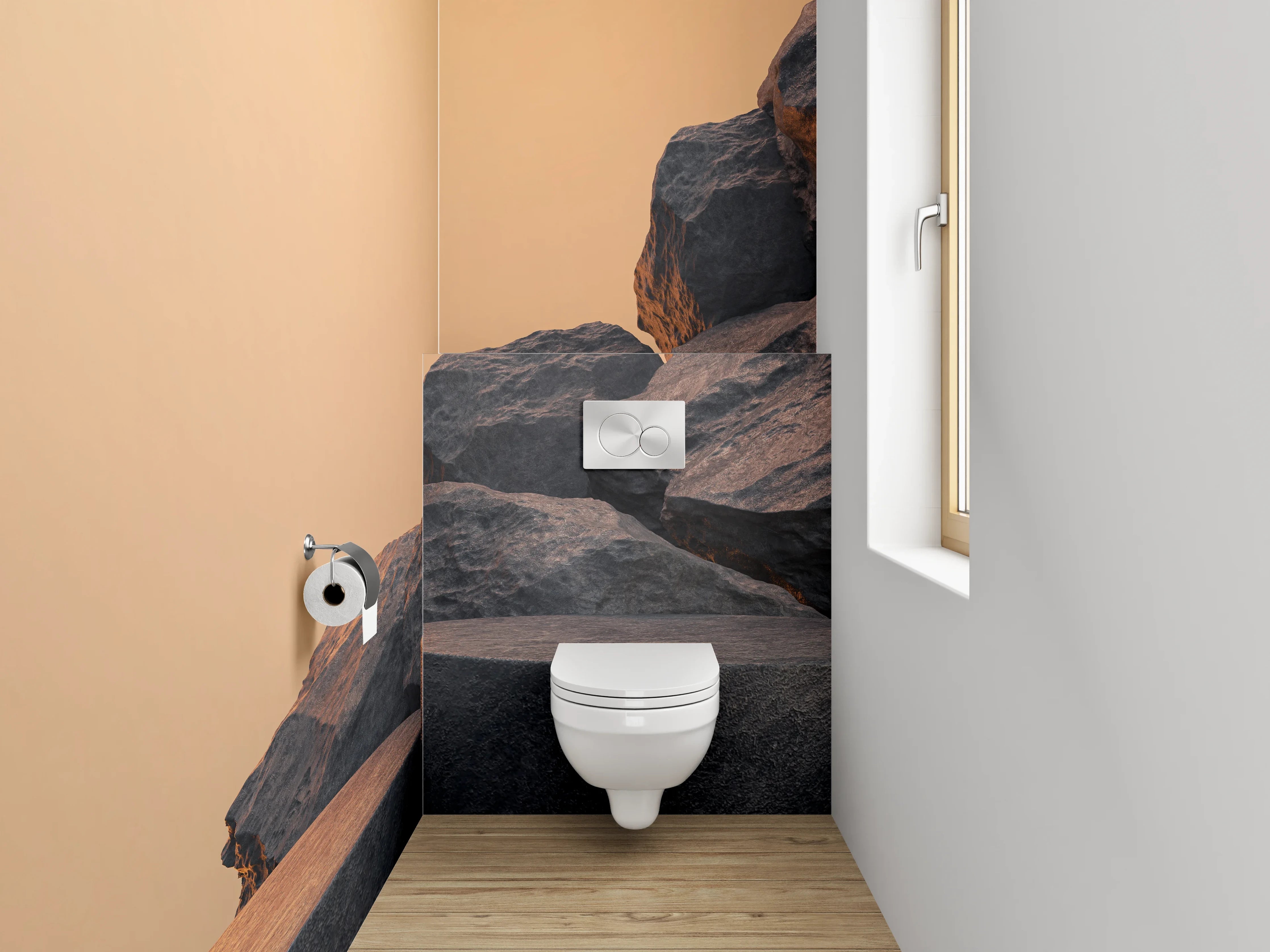WC-Rückwand - Steinoptik Felsformation Sonnenuntergang