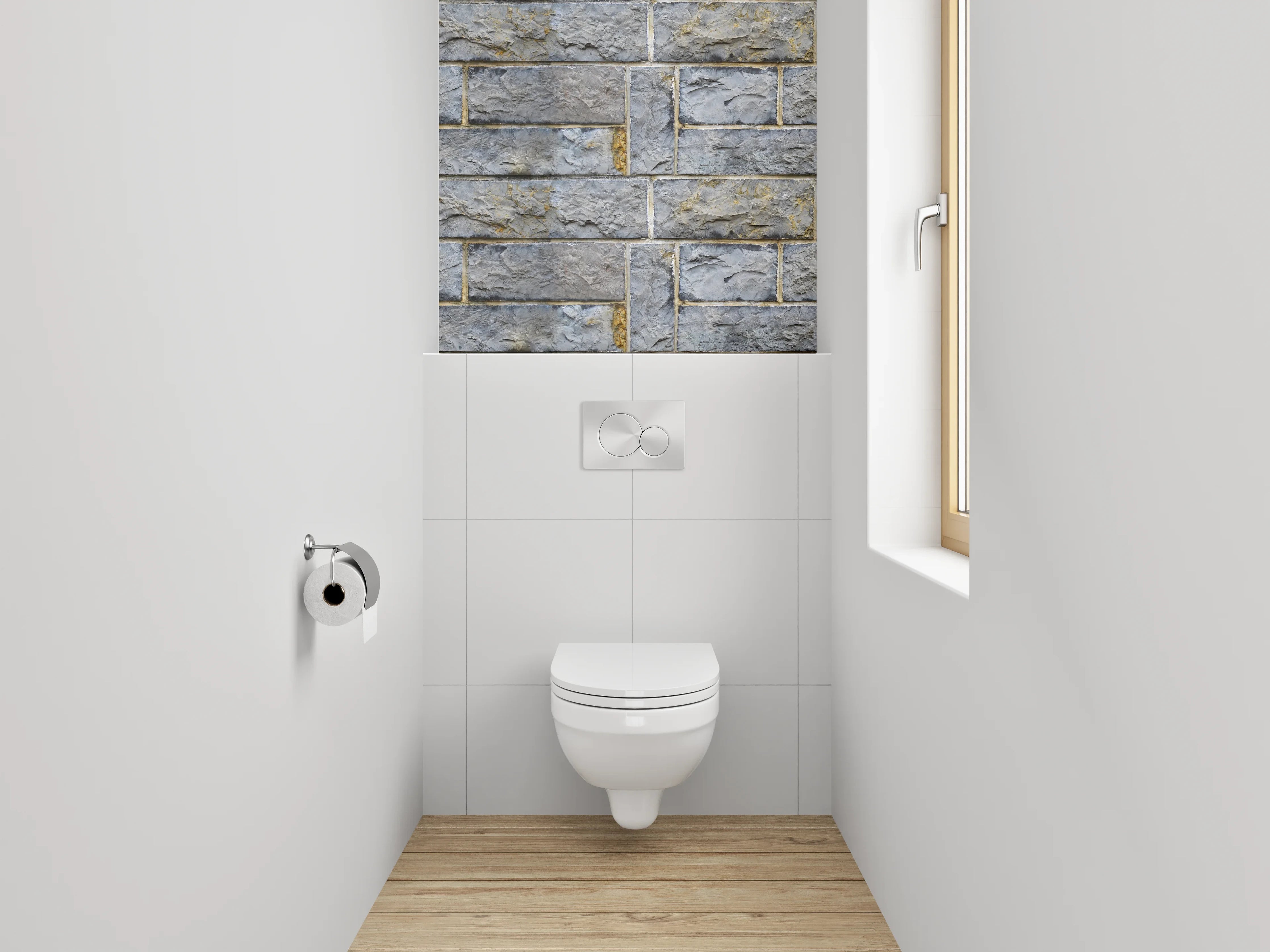 WC-Rückwand - Steinoptik Wandfliesen Grau-Blau