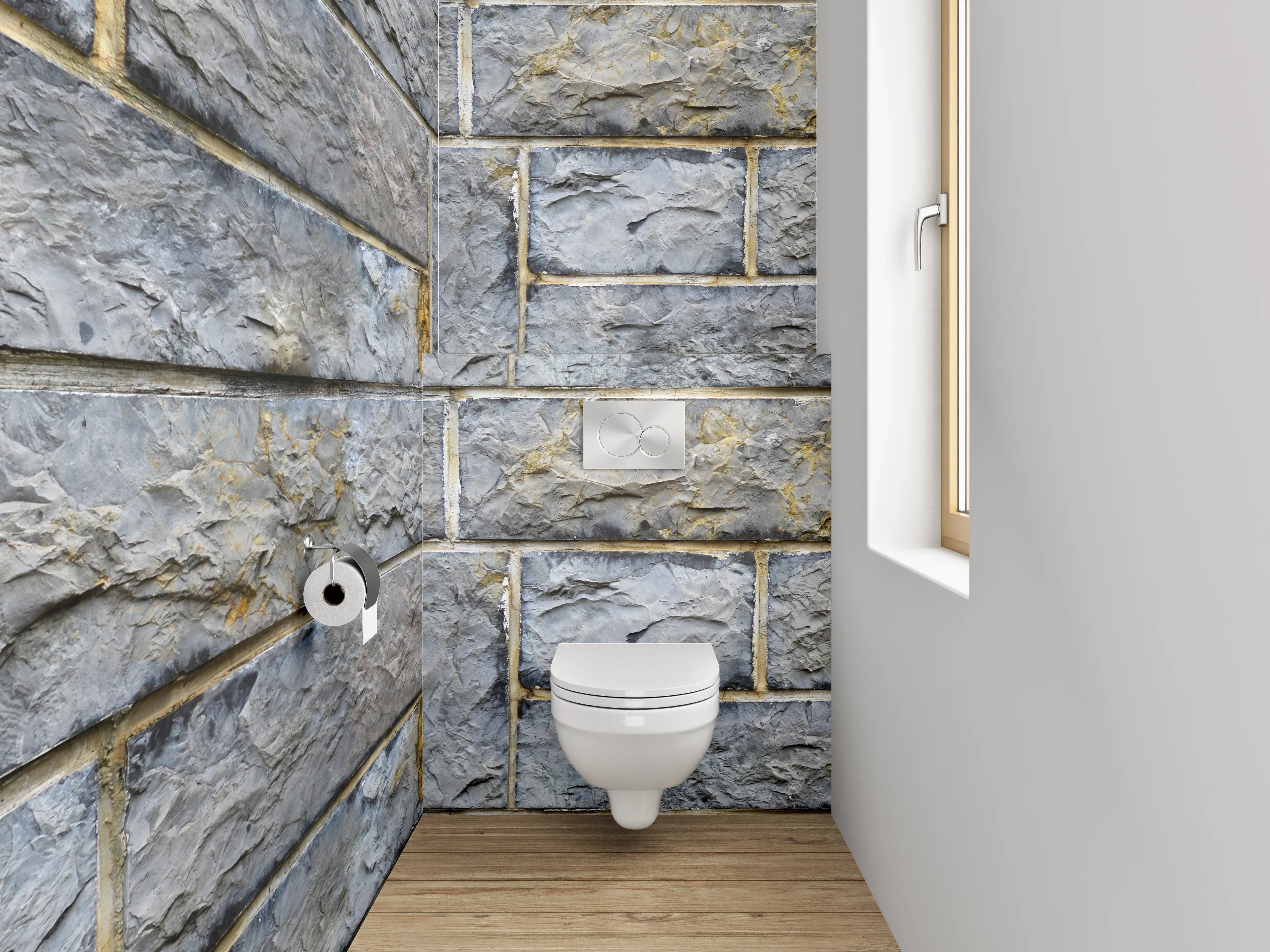 WC-Rückwand - Steinoptik Wandfliesen Grau-Blau