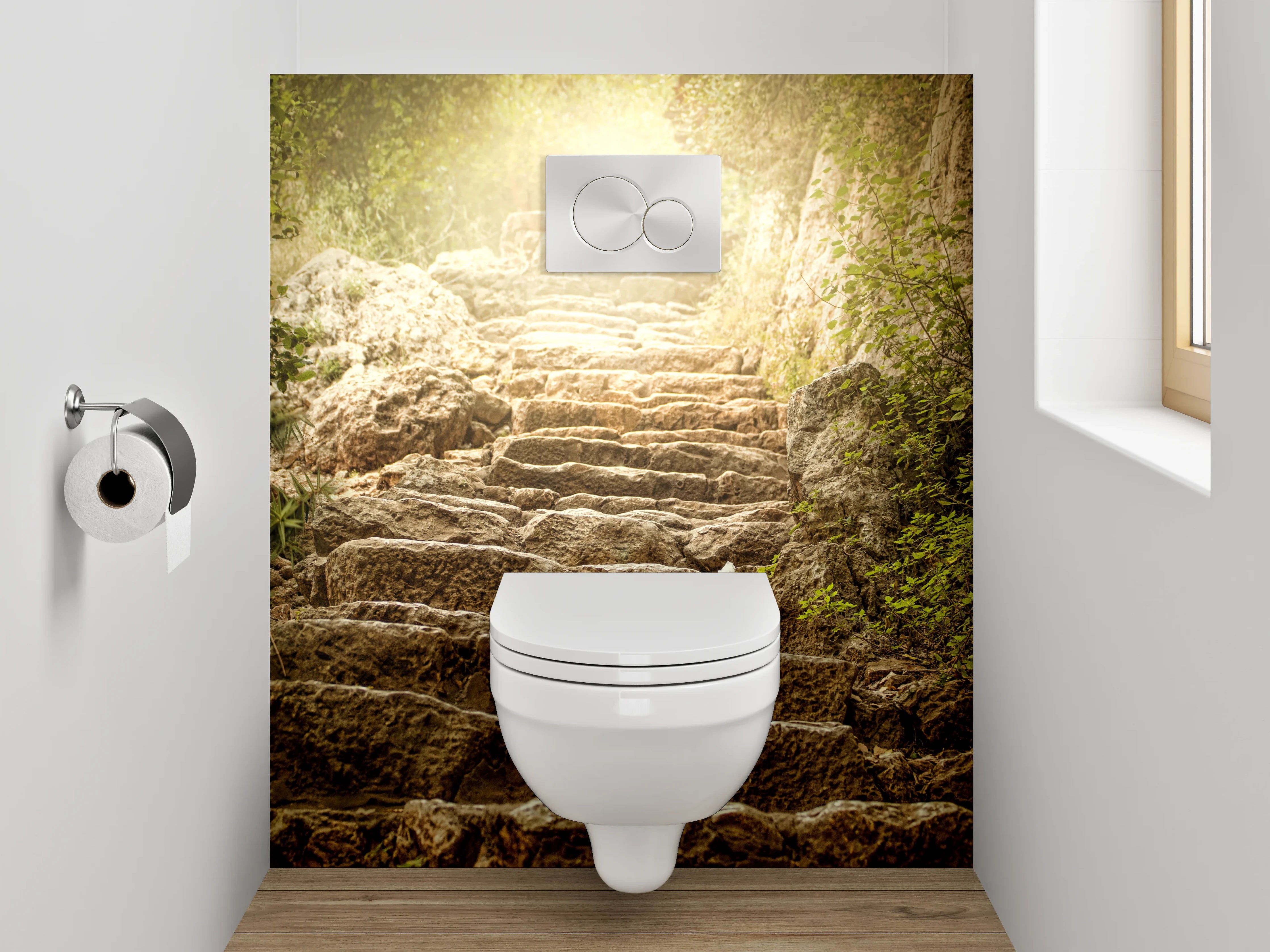 WC-Rückwand - Steintreppe im Sonnenlicht