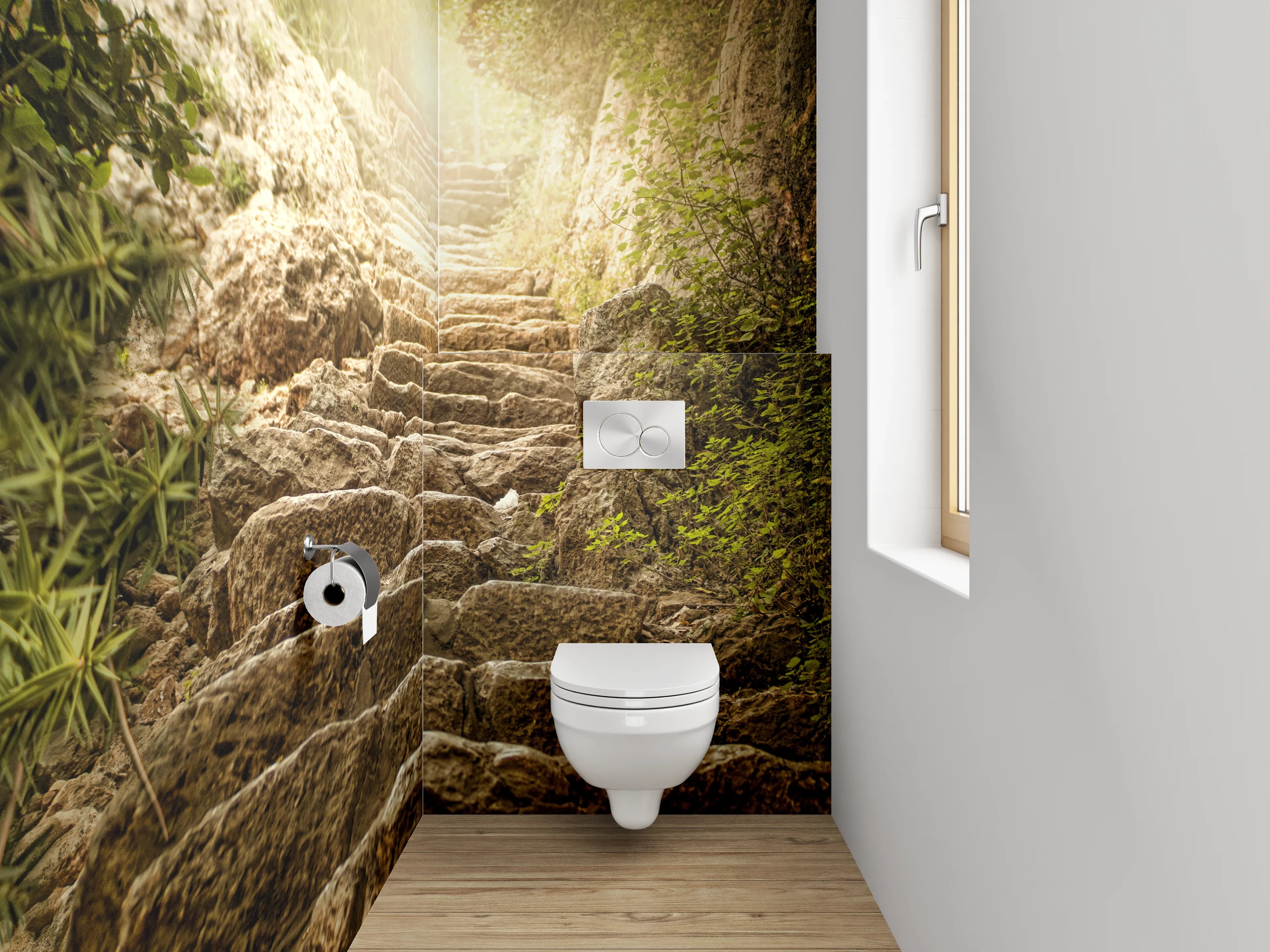 WC-Rückwand - Steintreppe im Sonnenlicht