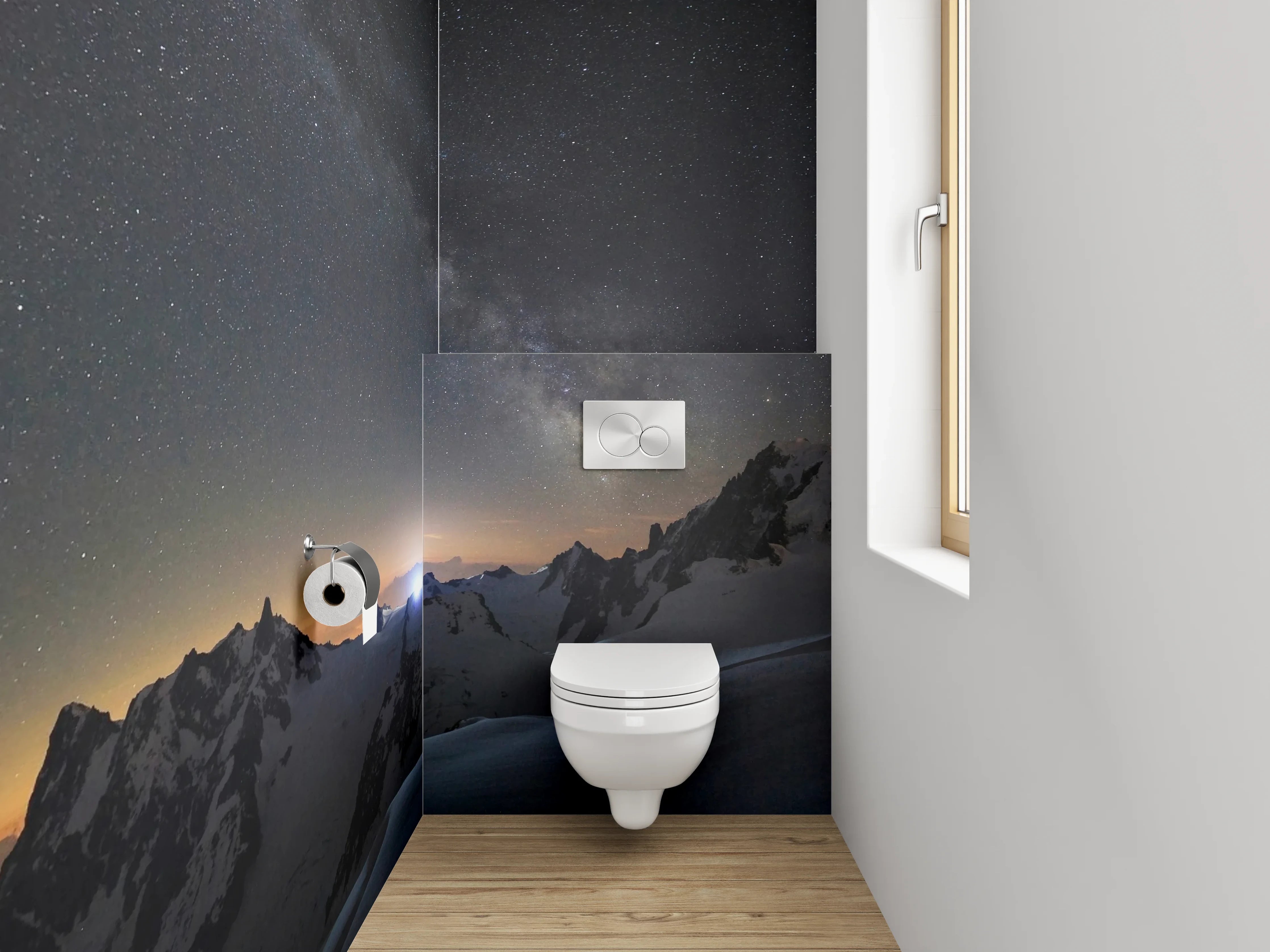 WC-Rückwand - Sternenklare Alpennacht Panorama