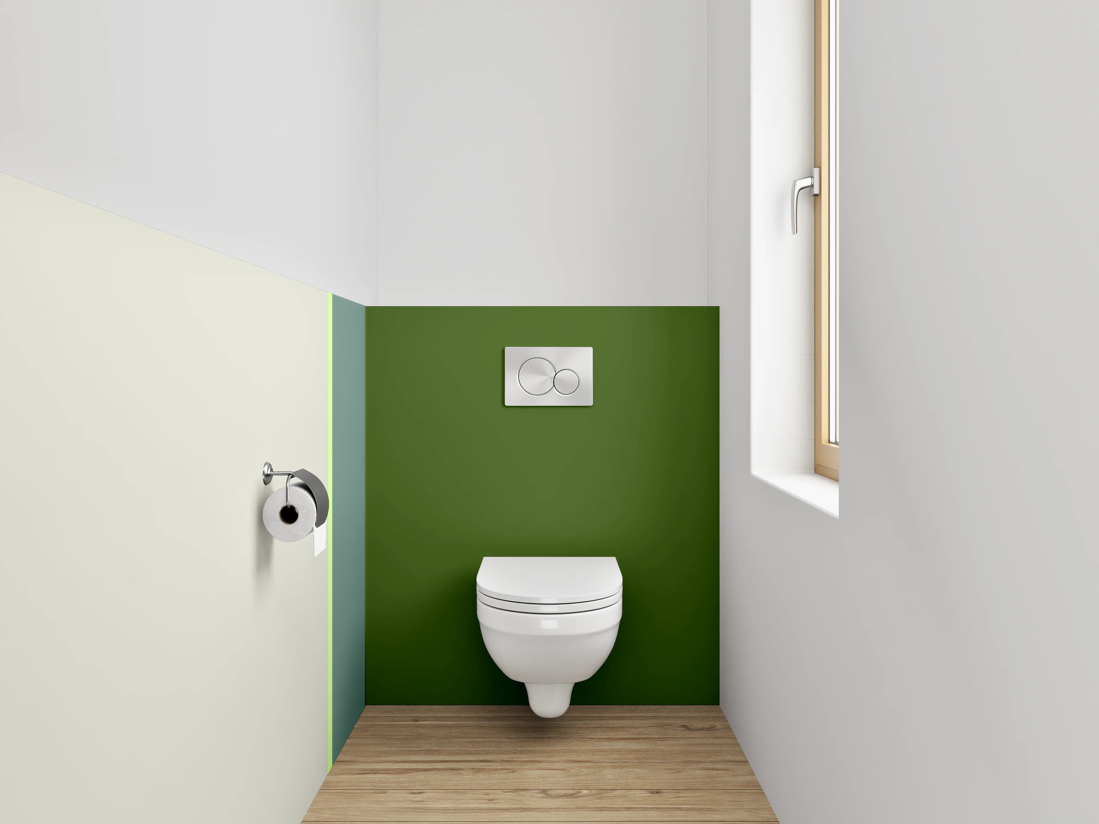 WC-Rückwand - Stilvolle grün-graue Farbflächen