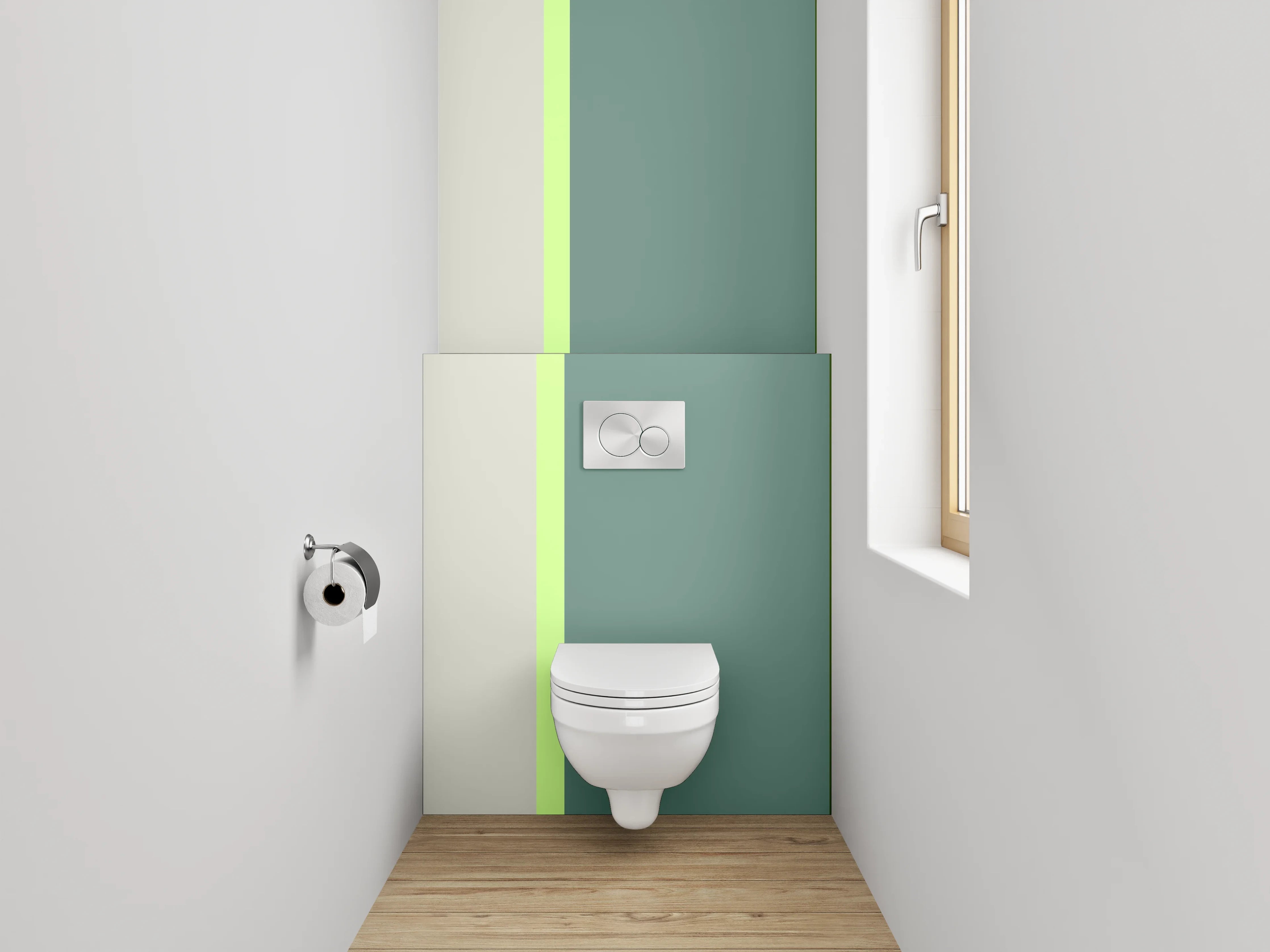 WC-Rückwand - Stilvolle grün-graue Farbflächen