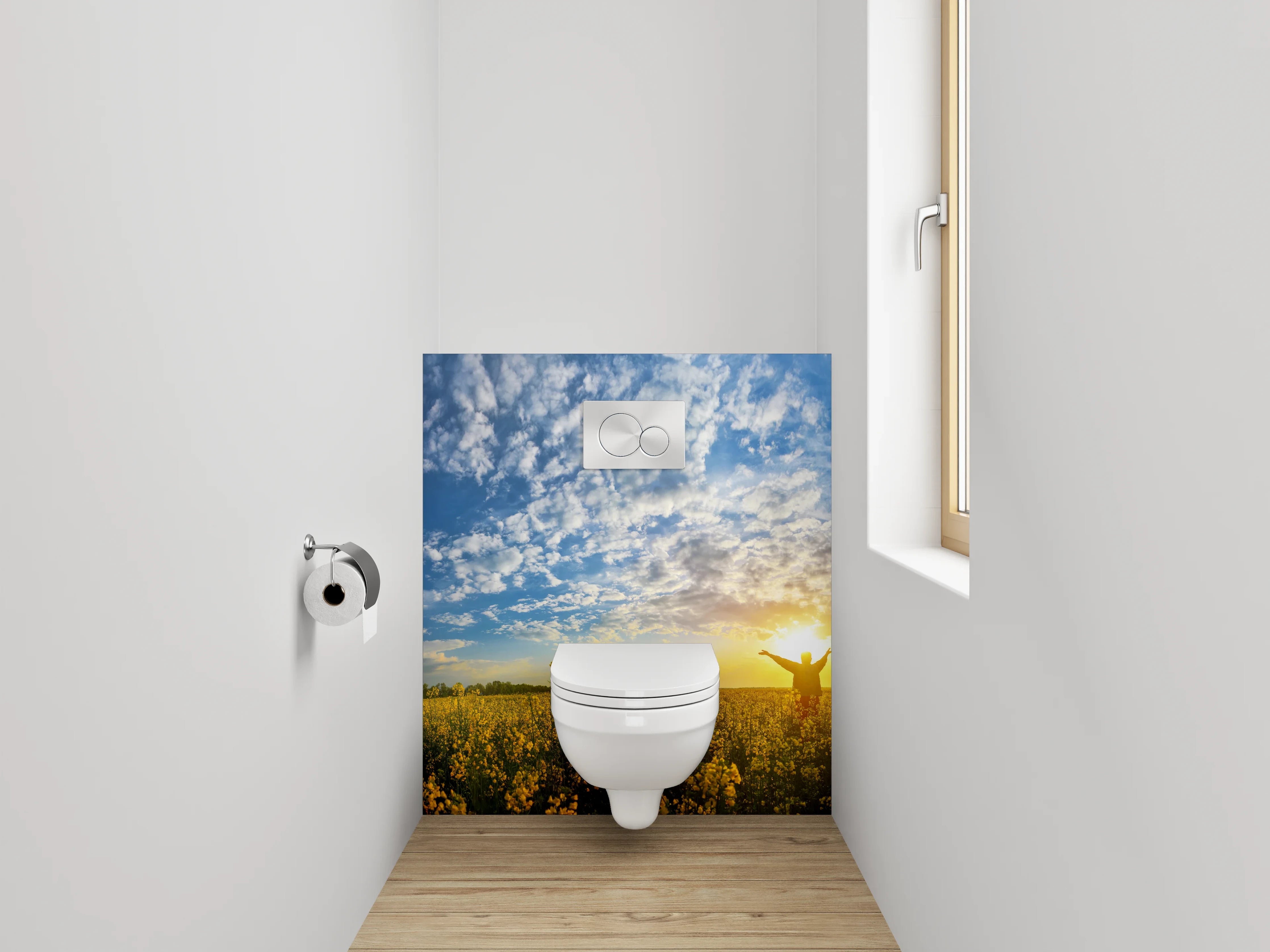 WC-Rückwand - Strahlendes Blumenfeld bei Sonnenuntergang