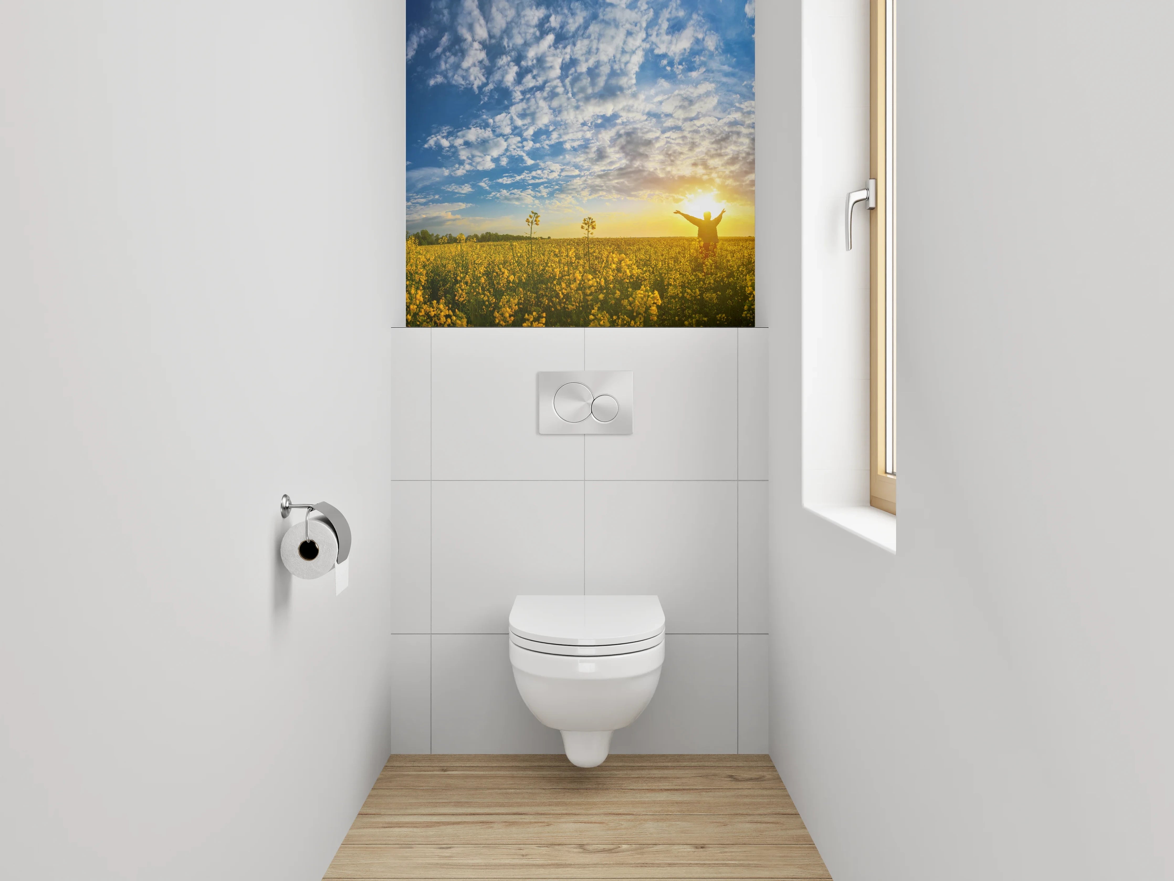 WC-Rückwand - Strahlendes Blumenfeld bei Sonnenuntergang