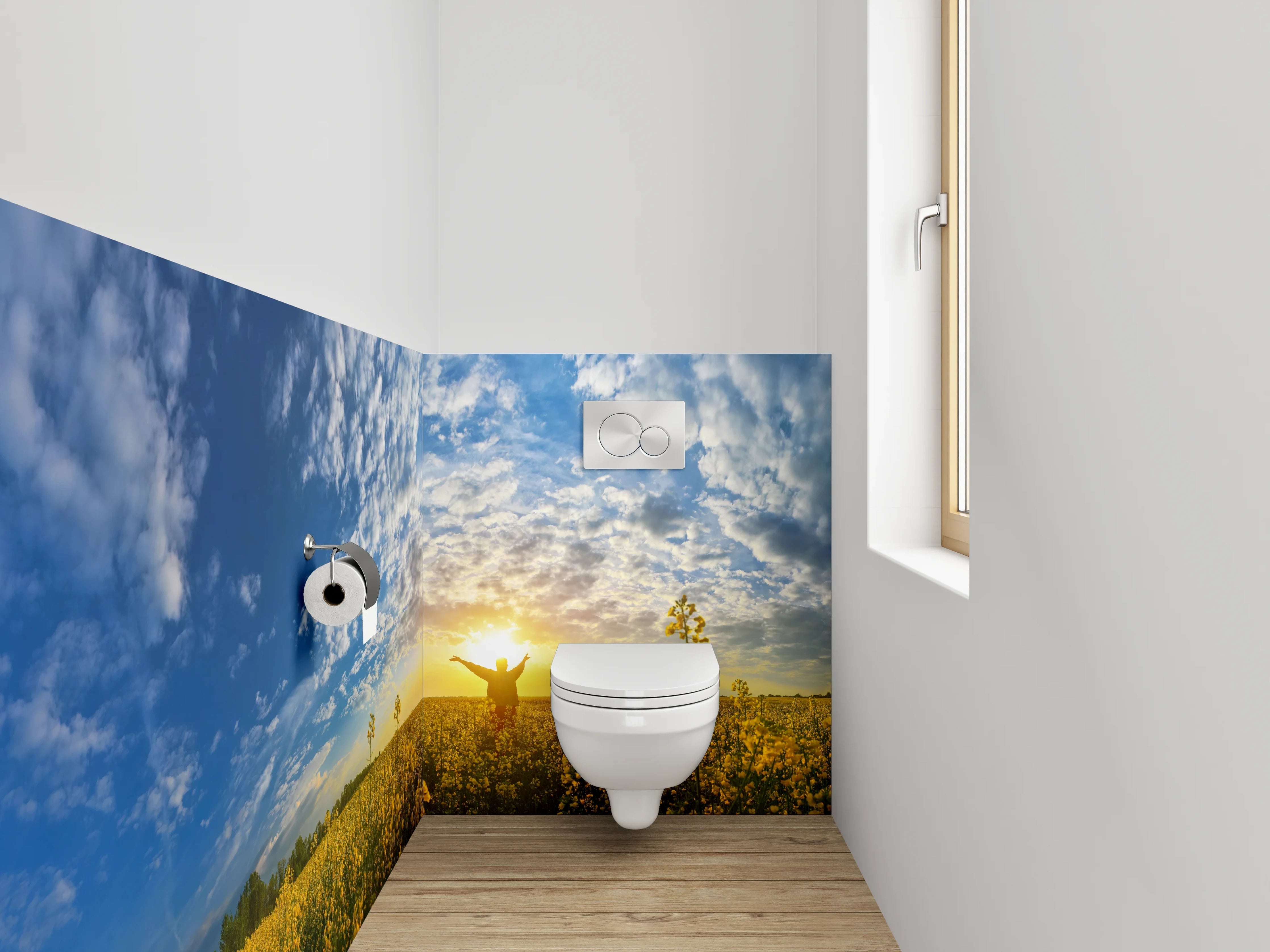 WC-Rückwand - Strahlendes Blumenfeld bei Sonnenuntergang