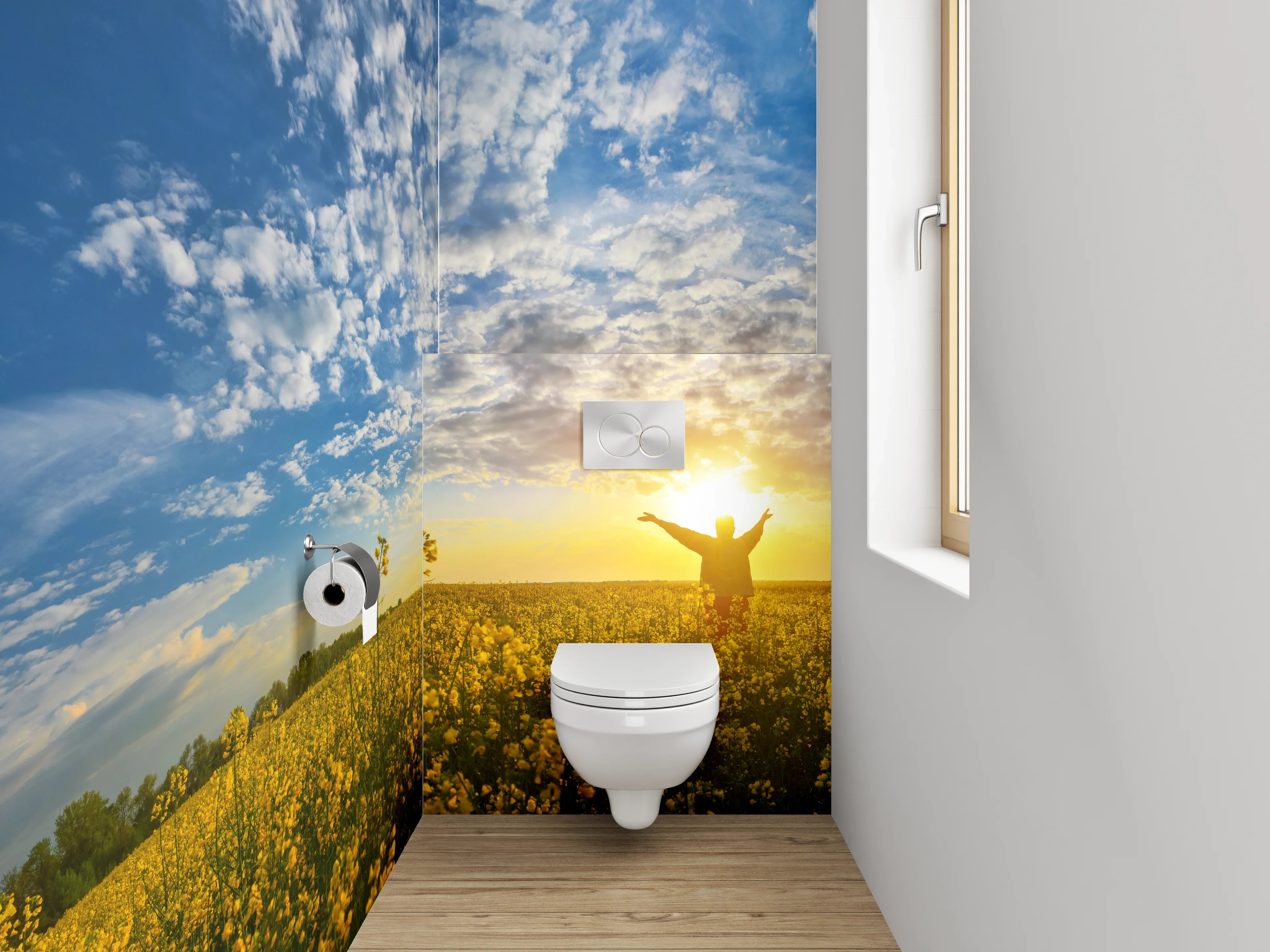 WC-Rückwand - Strahlendes Blumenfeld bei Sonnenuntergang