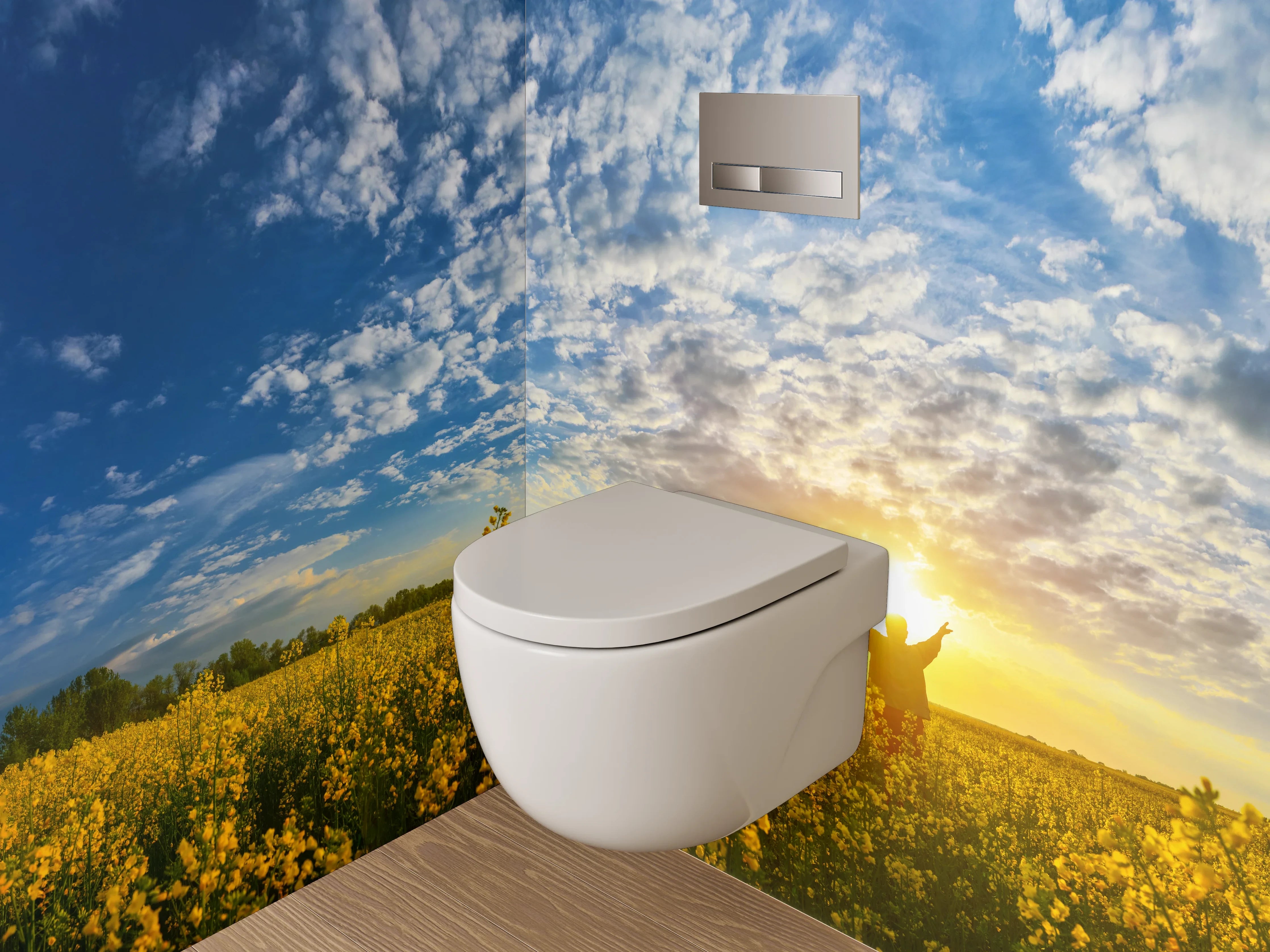 WC-Rückwand - Strahlendes Blumenfeld bei Sonnenuntergang