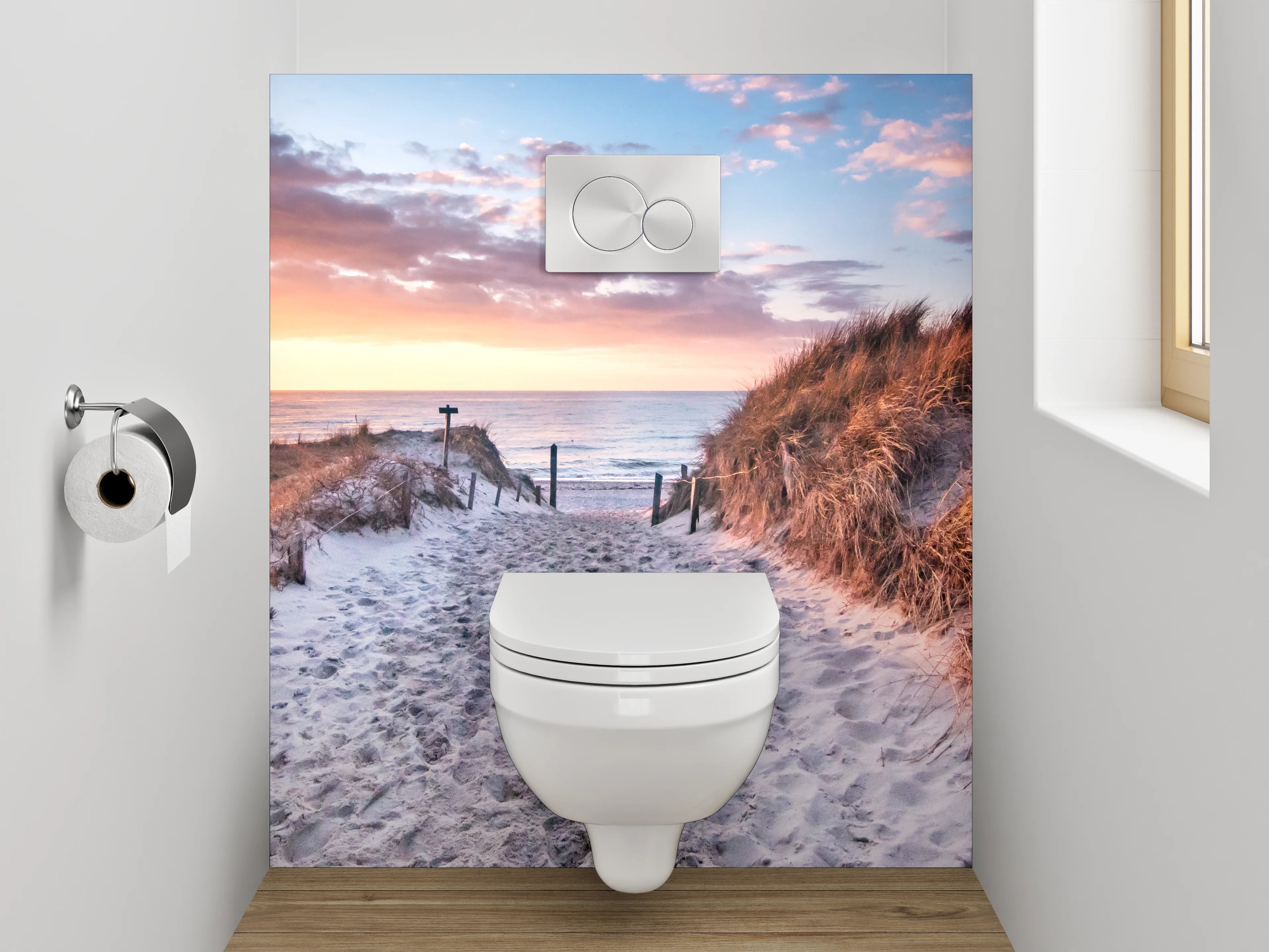 WC-Rückwand - Strand Sonnenuntergang Dünen Panorama