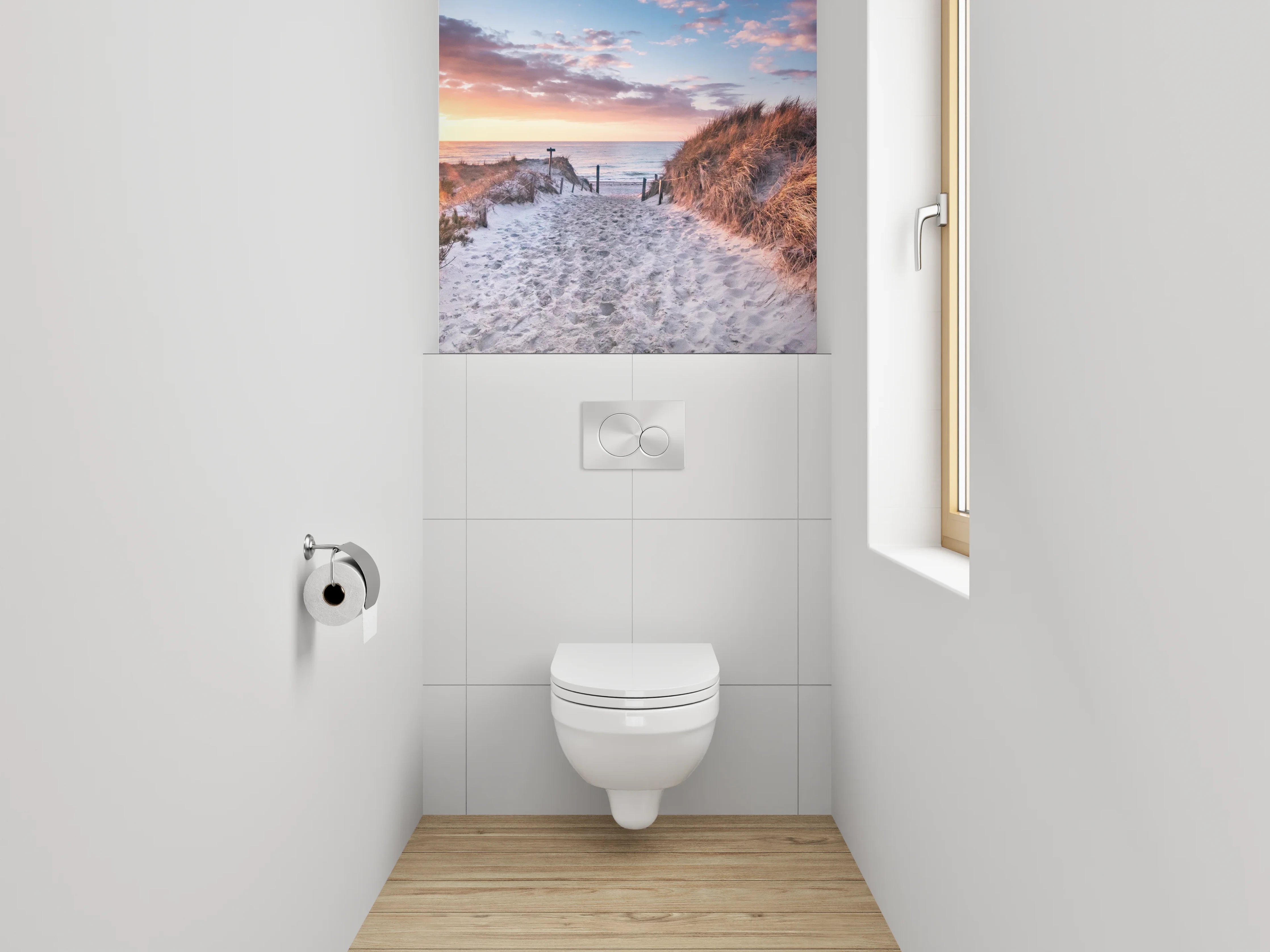 WC-Rückwand - Strand Sonnenuntergang Dünen Panorama