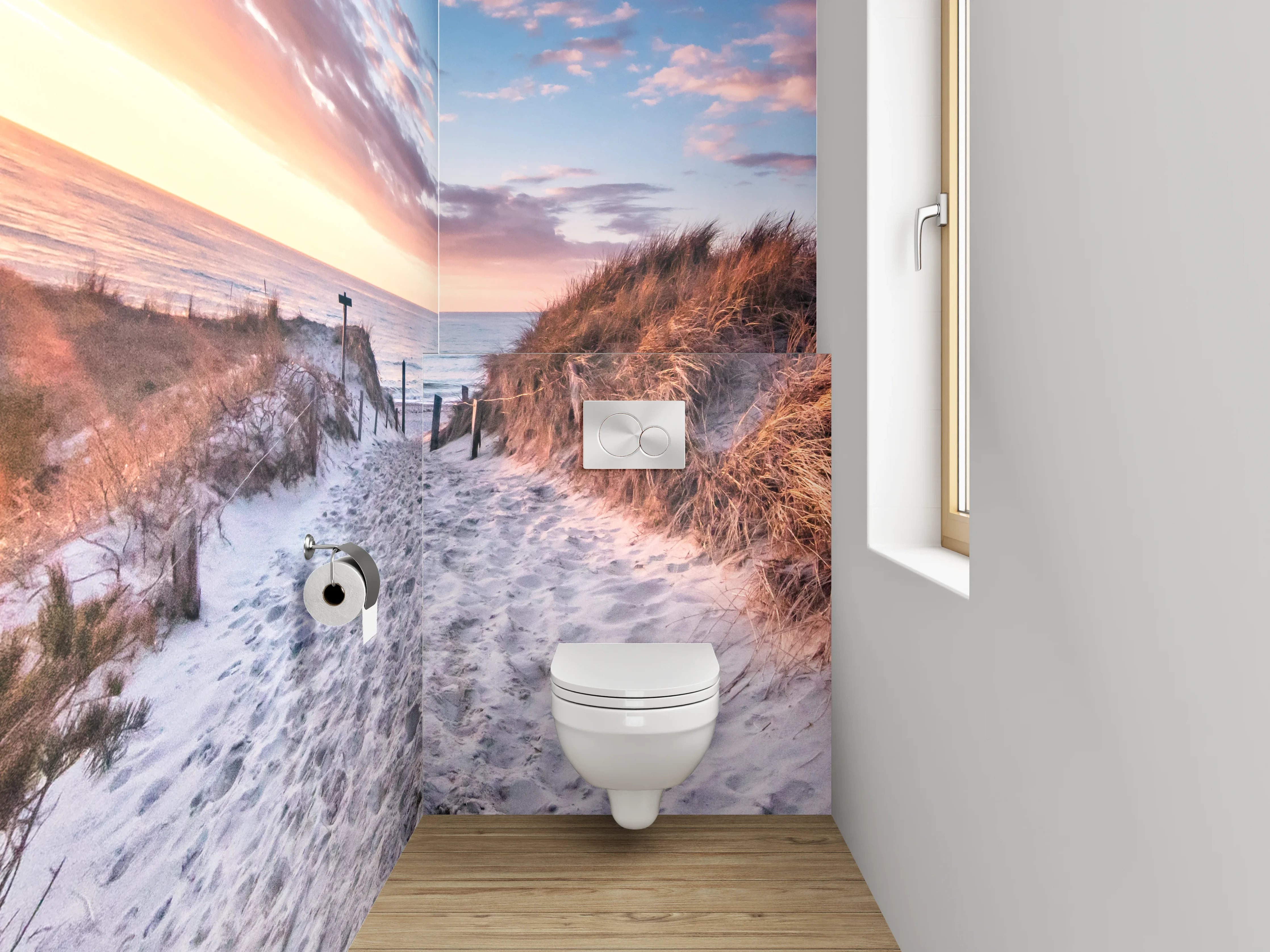 WC-Rückwand - Strand Sonnenuntergang Dünen Panorama