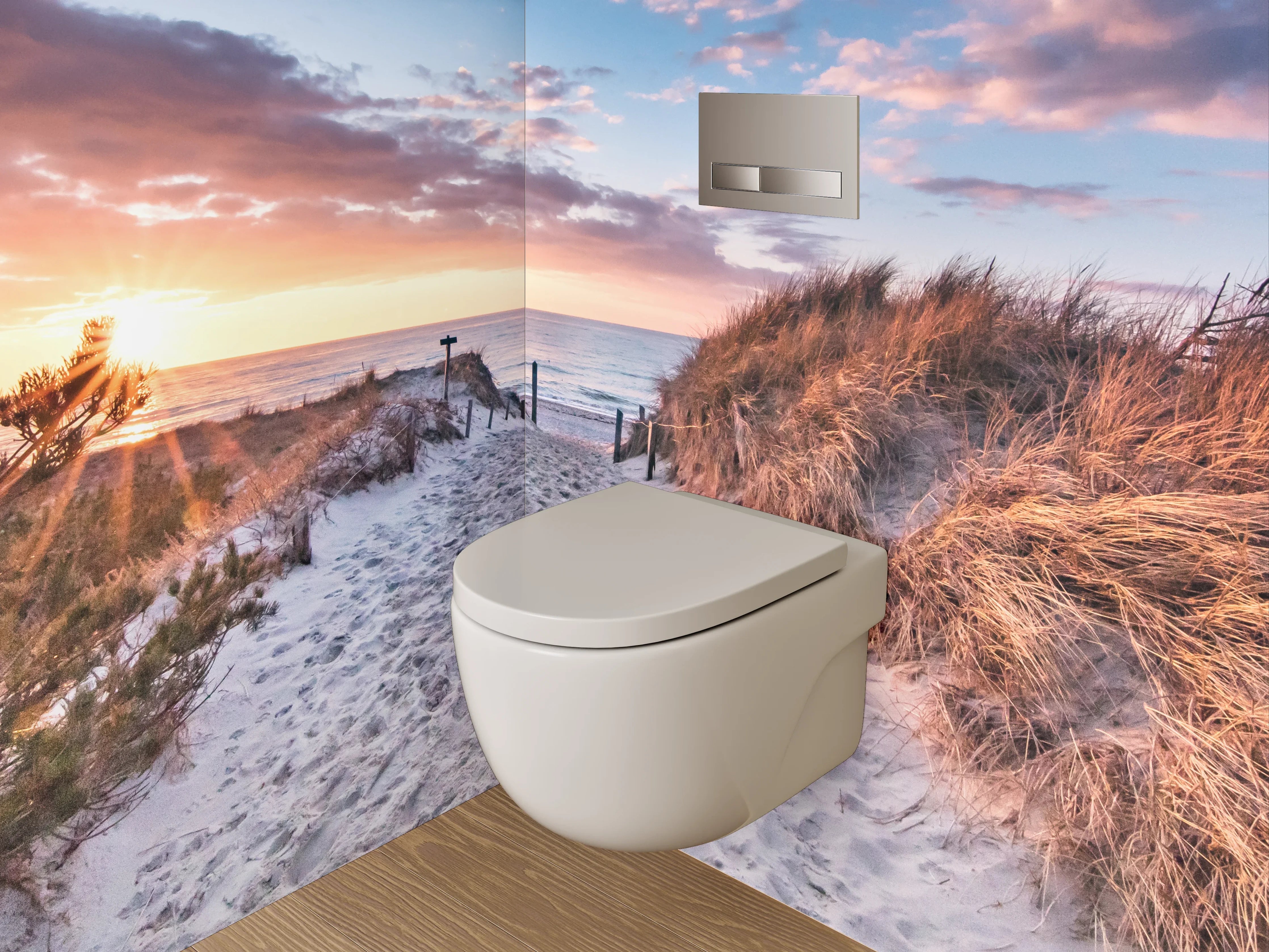 WC-Rückwand - Strand Sonnenuntergang Dünen Panorama