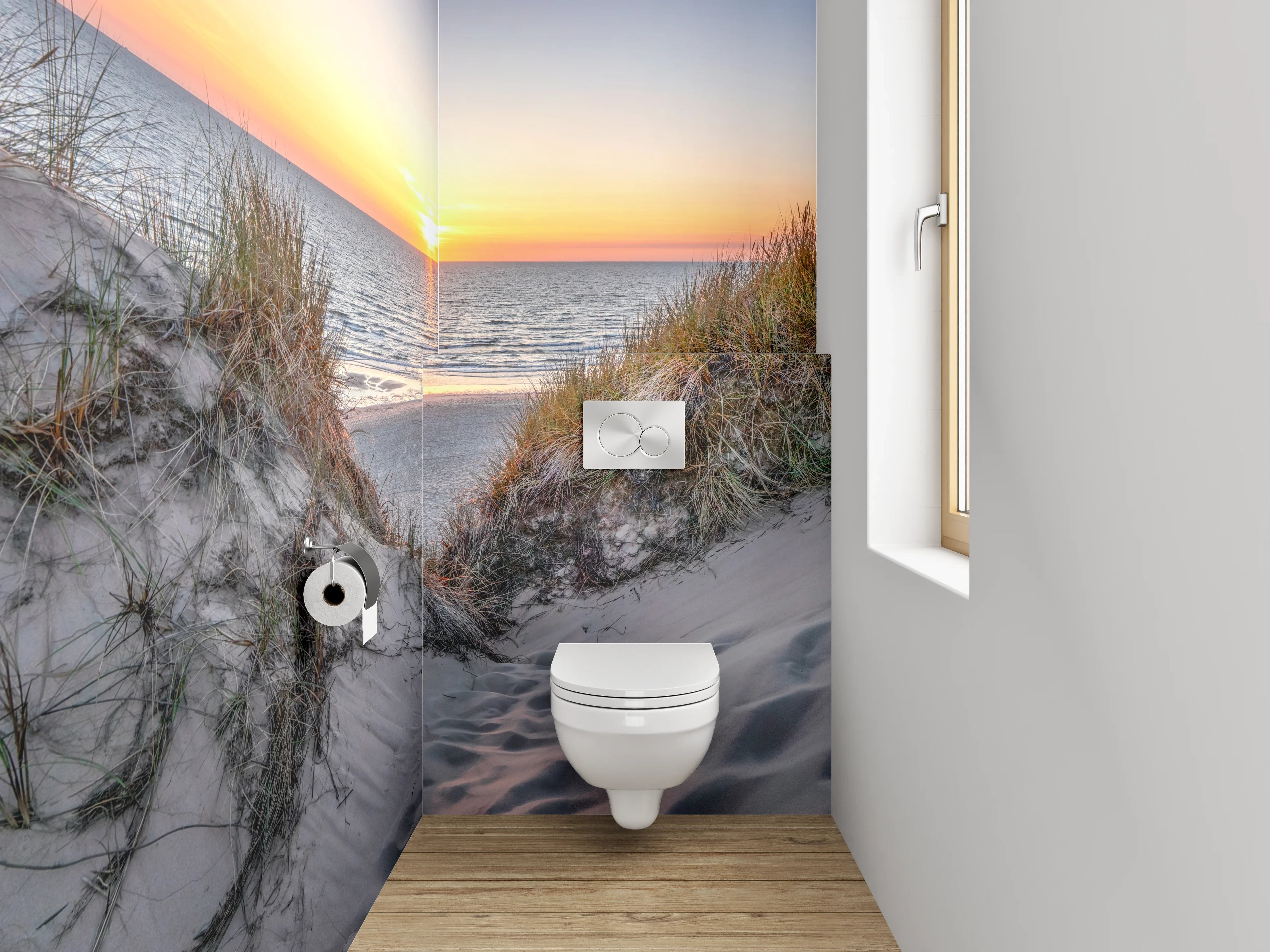 WC-Rückwand - Stranddünen bei Sonnenuntergang Panorama