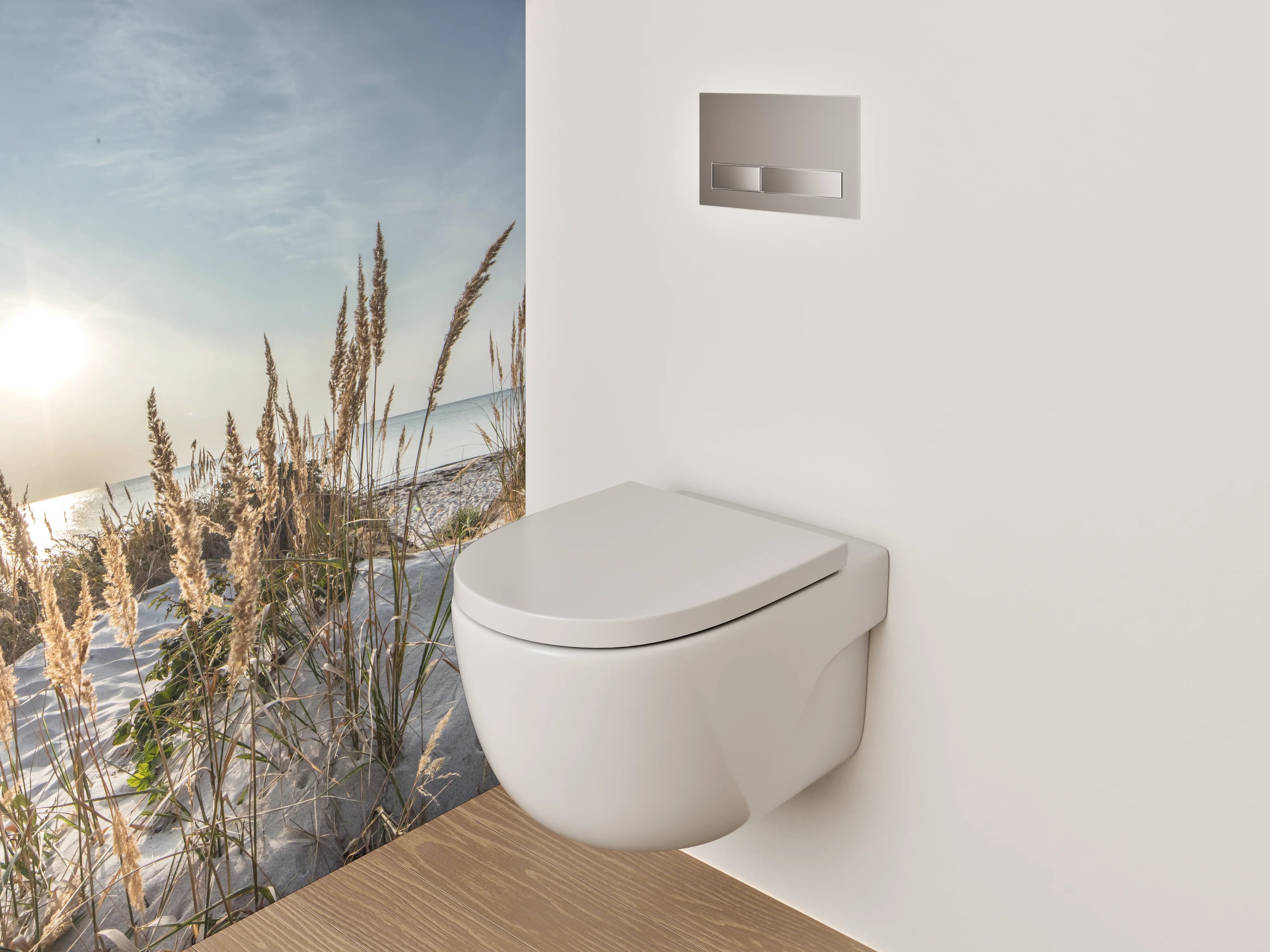 WC-Rückwand - Strandgras am Meer – Sonnenaufgang