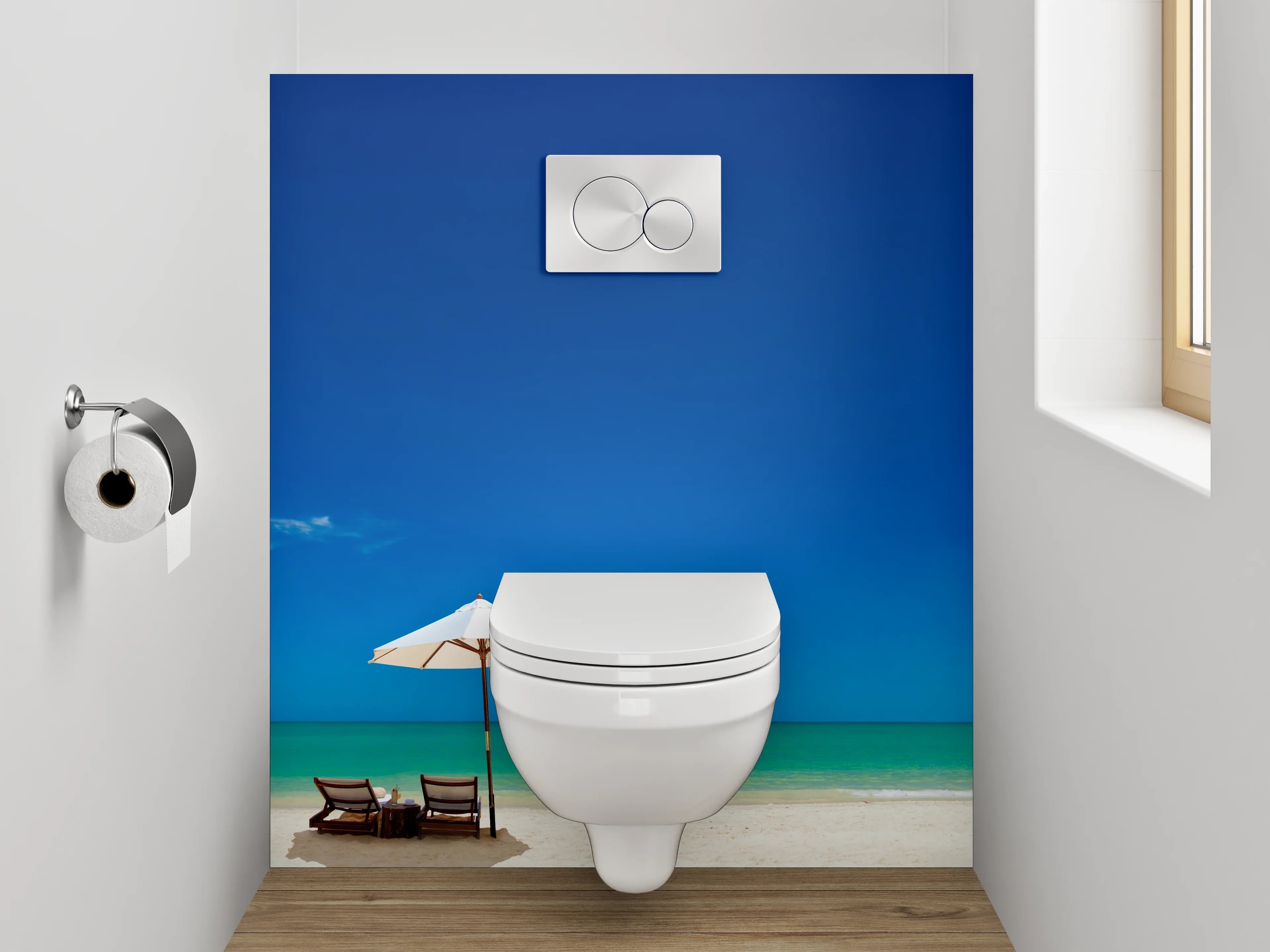 WC-Rückwand - Strandurlaub unter blauem Himmel