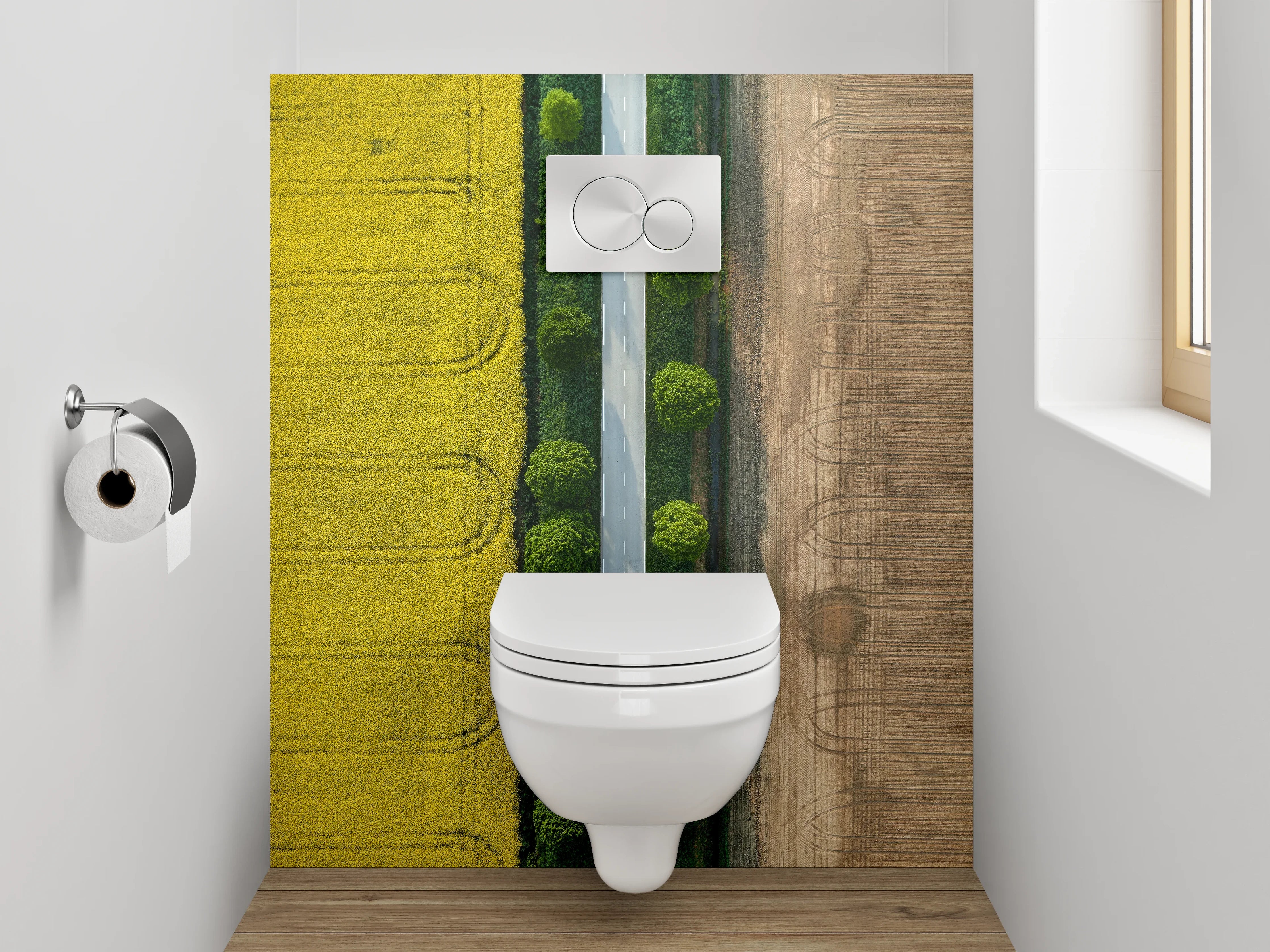 WC-Rückwand - Straße zwischen Feldern Luftaufnahme
