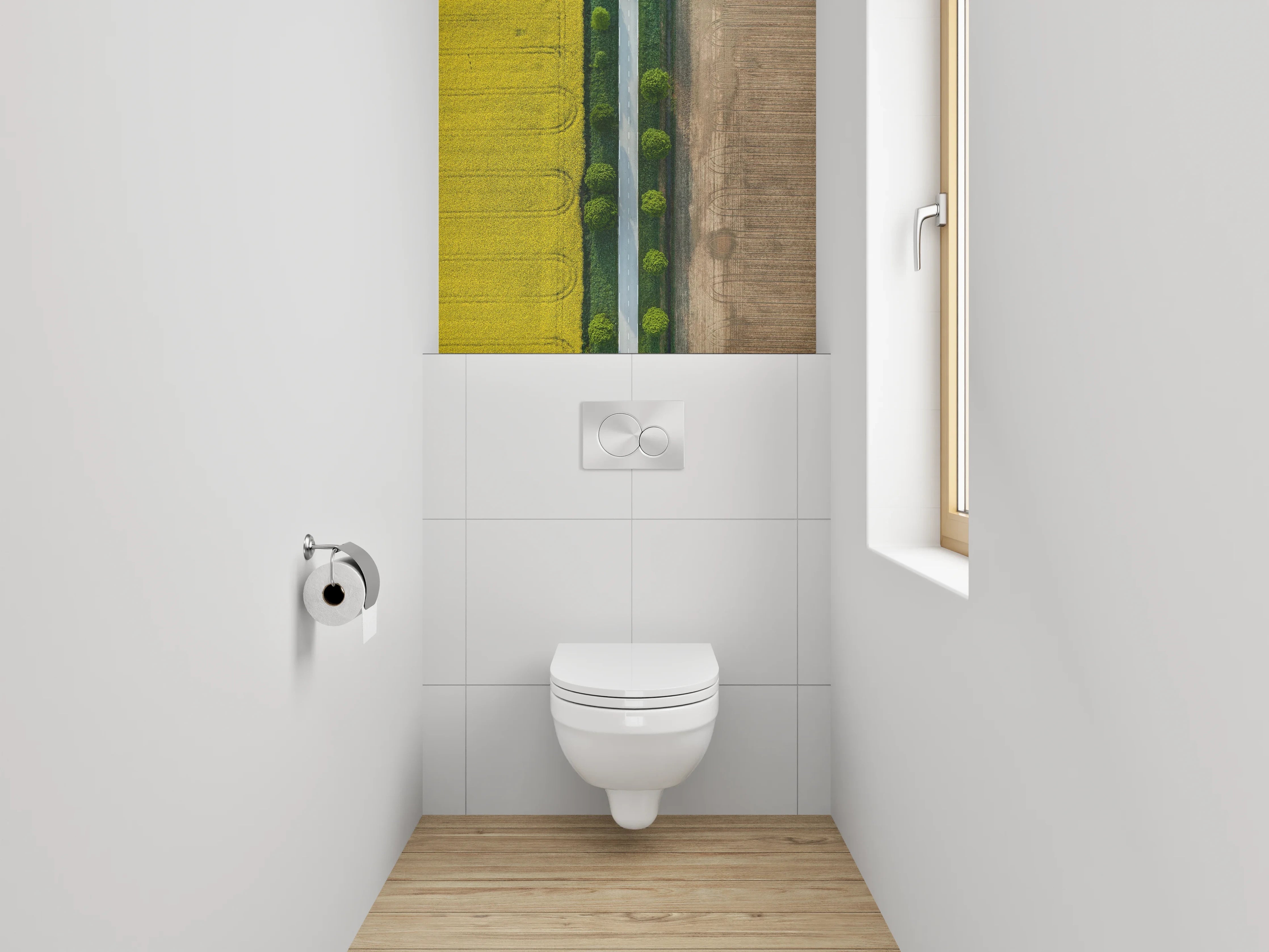 WC-Rückwand - Straße zwischen Feldern Luftaufnahme
