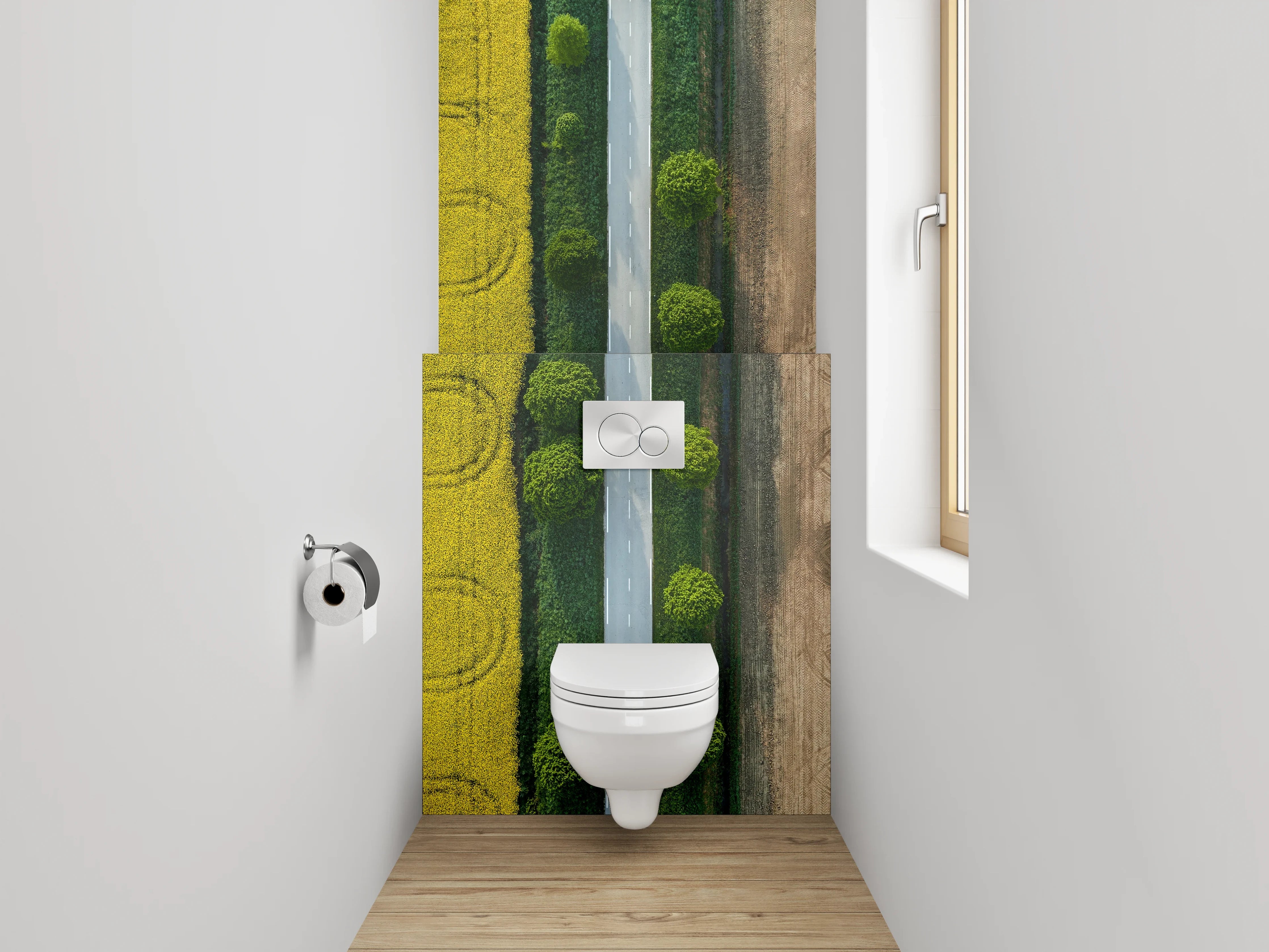 WC-Rückwand - Straße zwischen Feldern Luftaufnahme