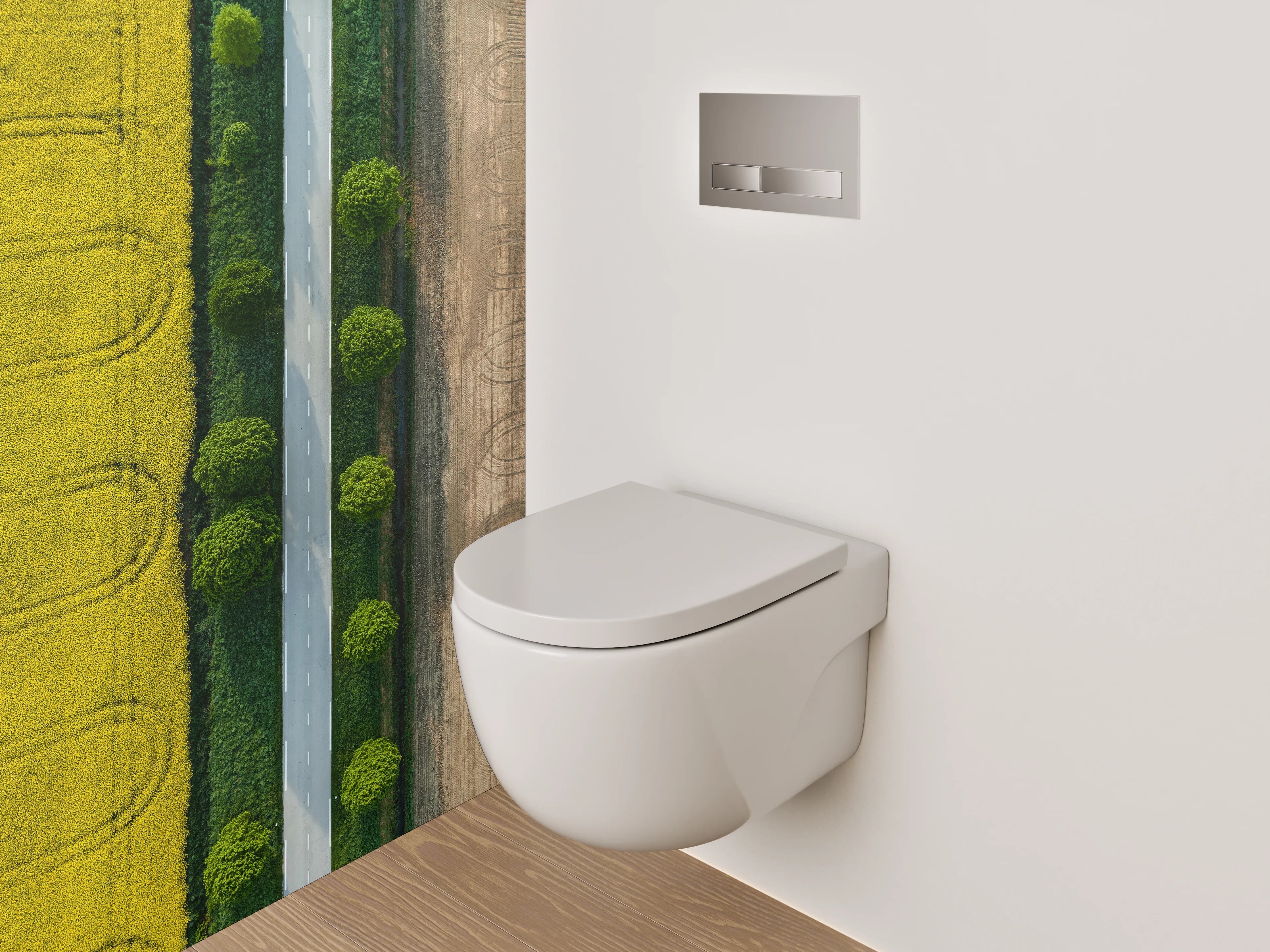 WC-Rückwand - Straße zwischen Feldern Luftaufnahme