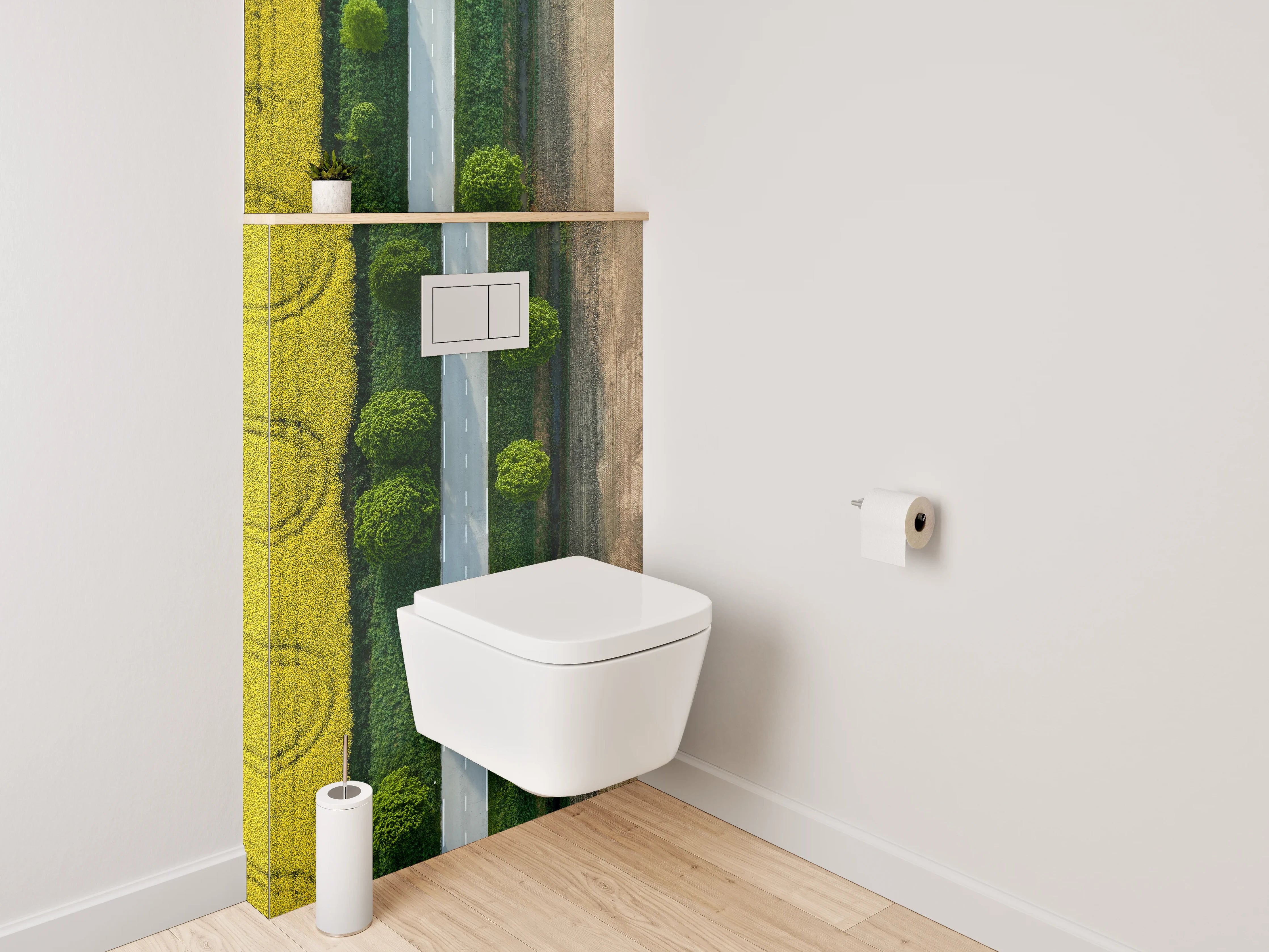 WC-Rückwand - Straße zwischen Feldern Luftaufnahme