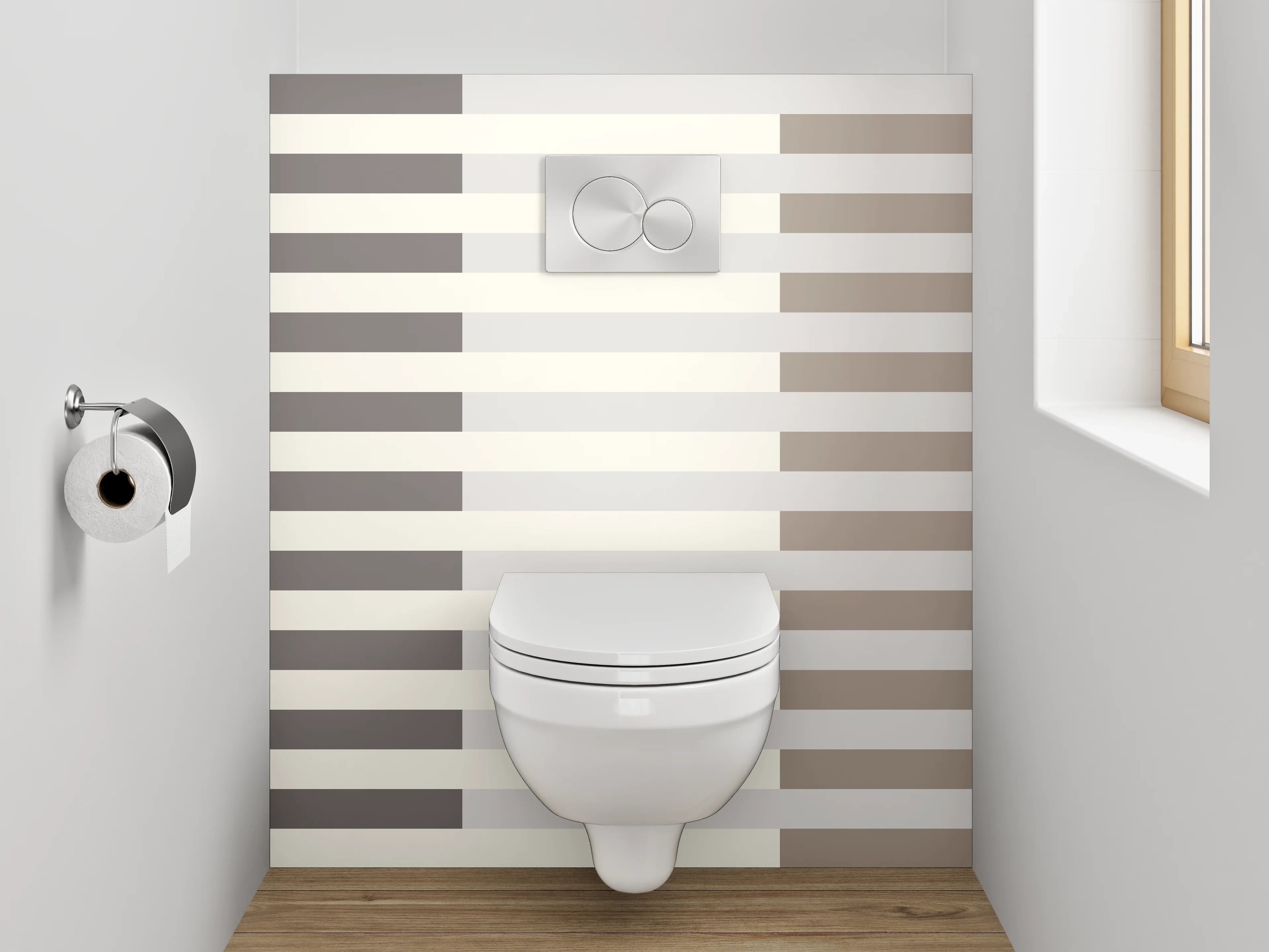 WC-Rückwand - Streifenmuster Beige Grau Weiß