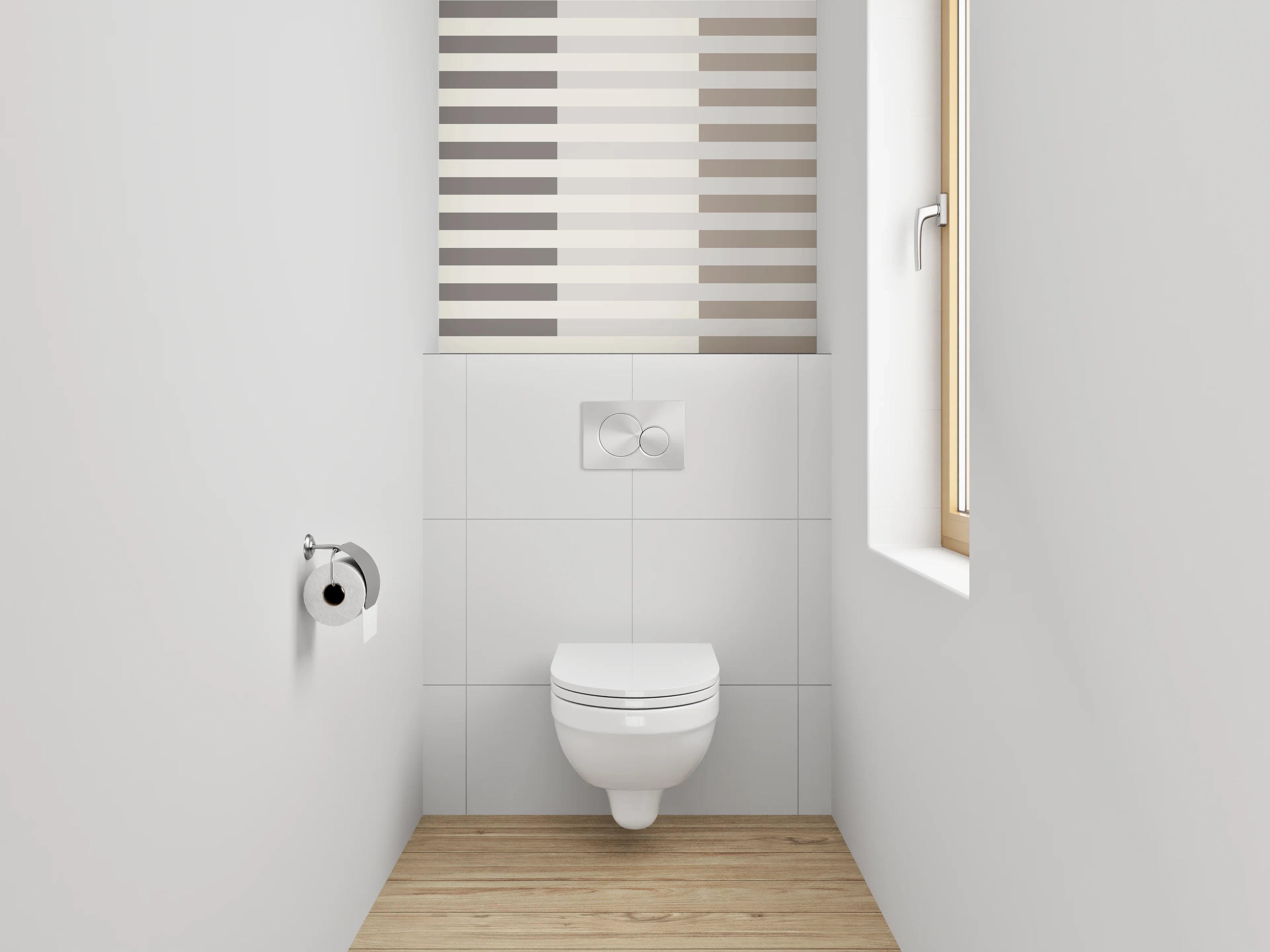 WC-Rückwand - Streifenmuster Beige Grau Weiß