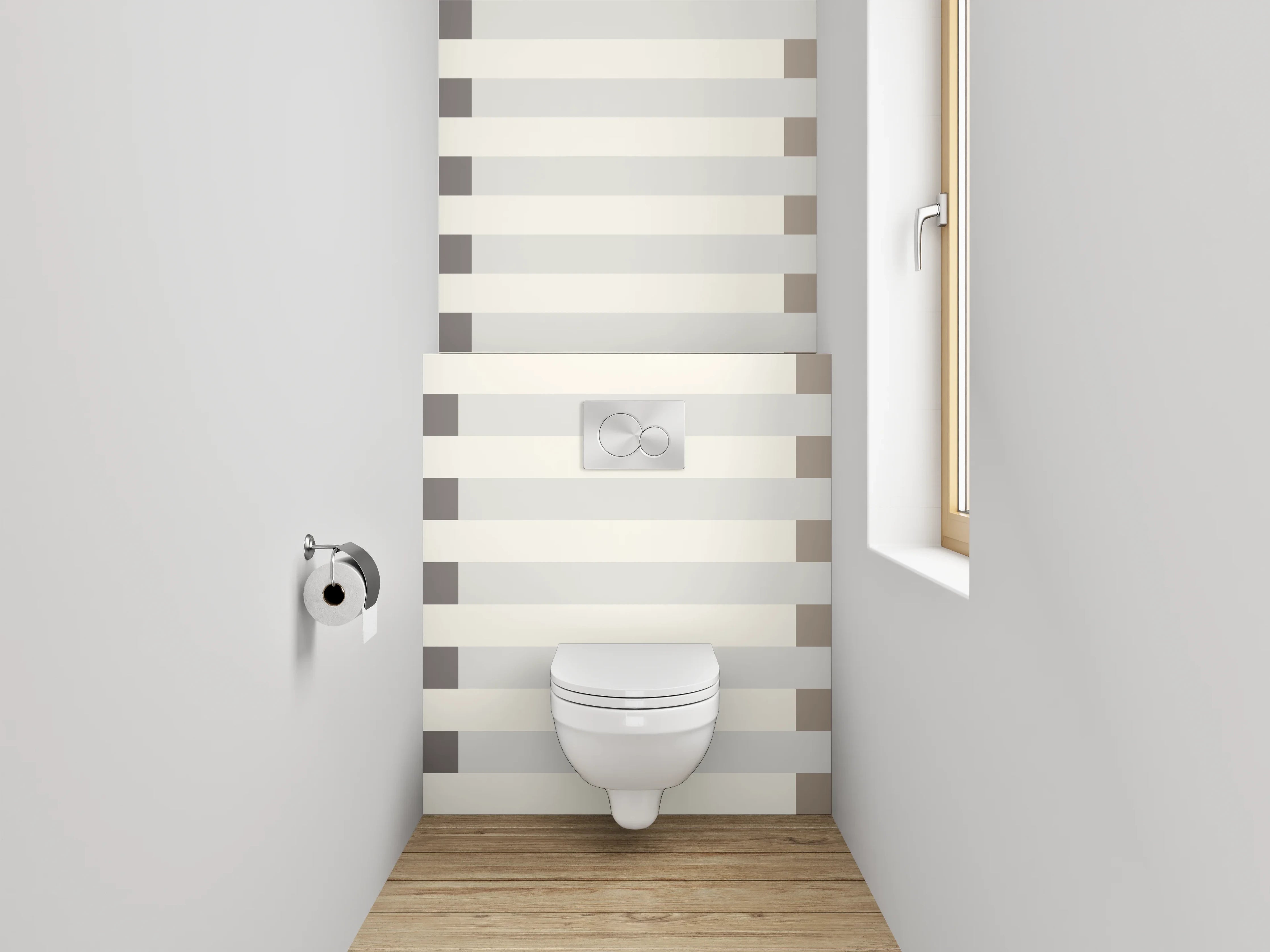 WC-Rückwand - Streifenmuster Beige Grau Weiß